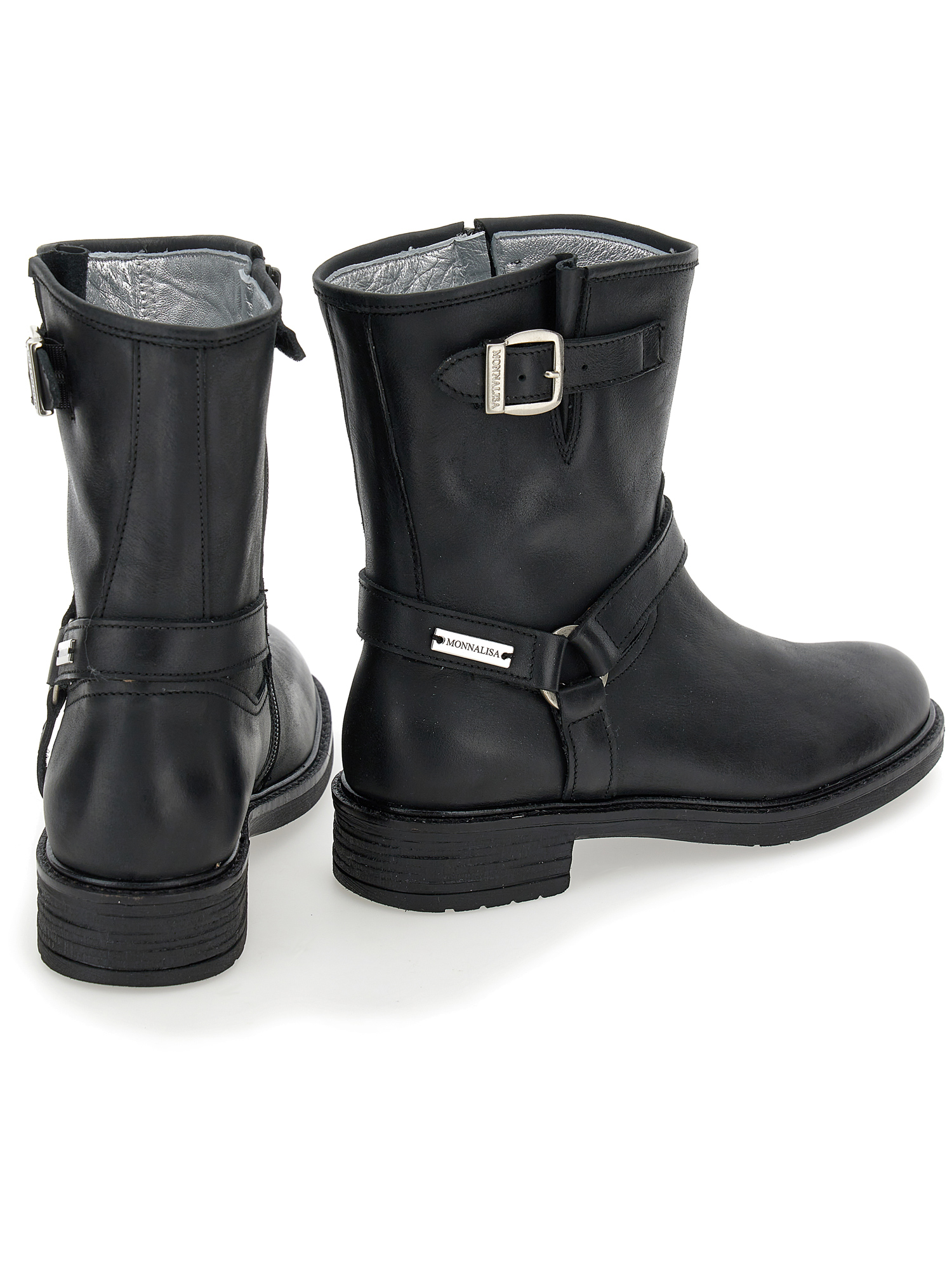 Monnalisa Leather Boots With Buckles In Black