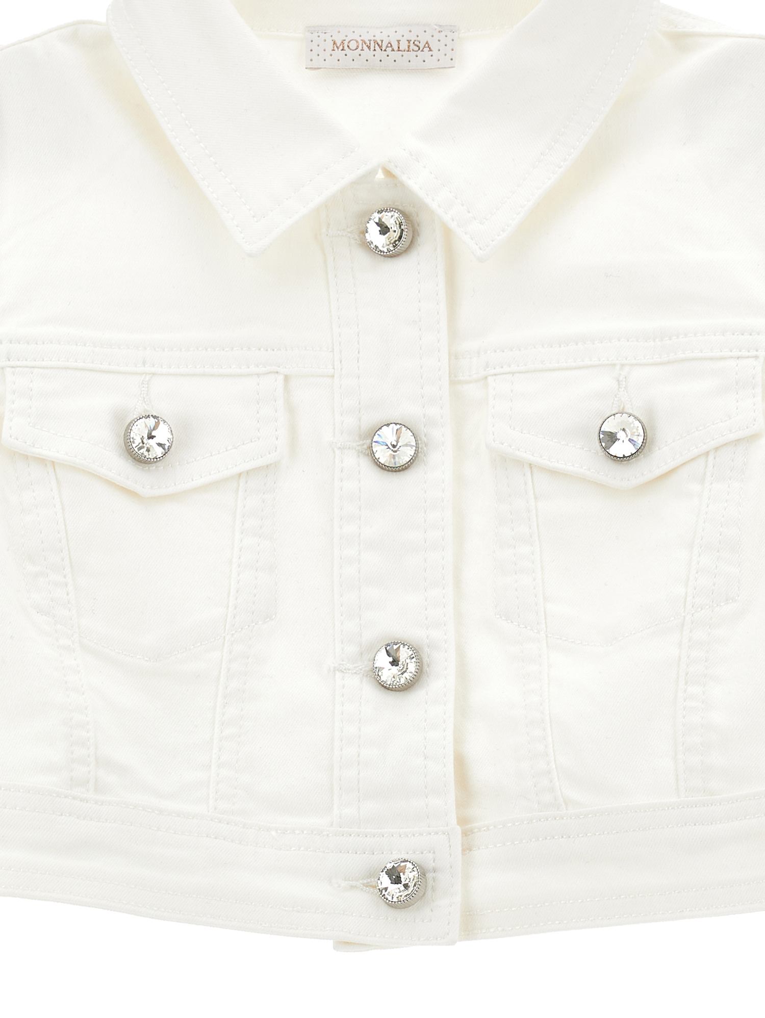Monnalisa Denim Jacket With Jewel Buttons In Cream