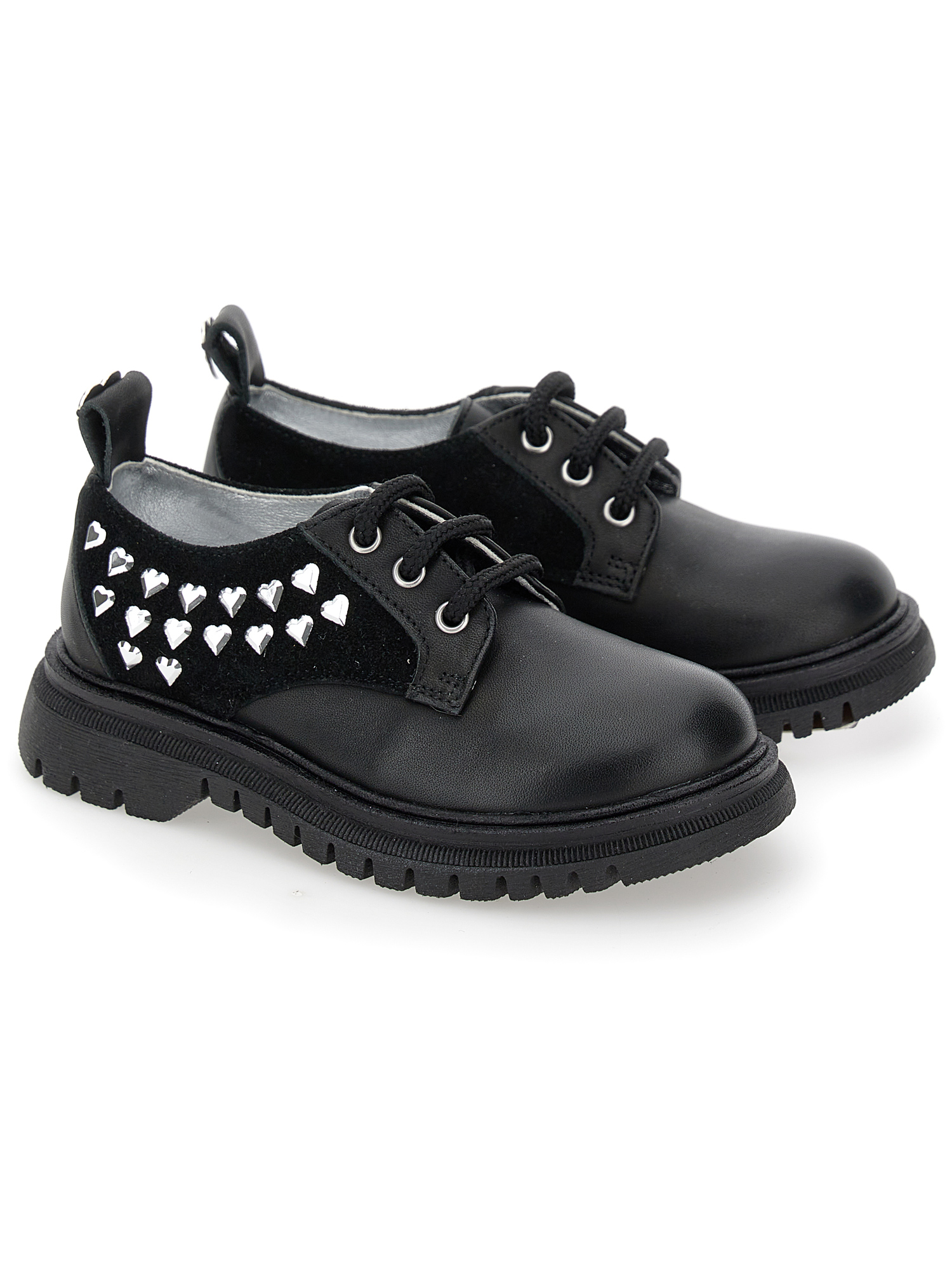 Shop Monnalisa Lace-up Leather Shoes With Studs In Black