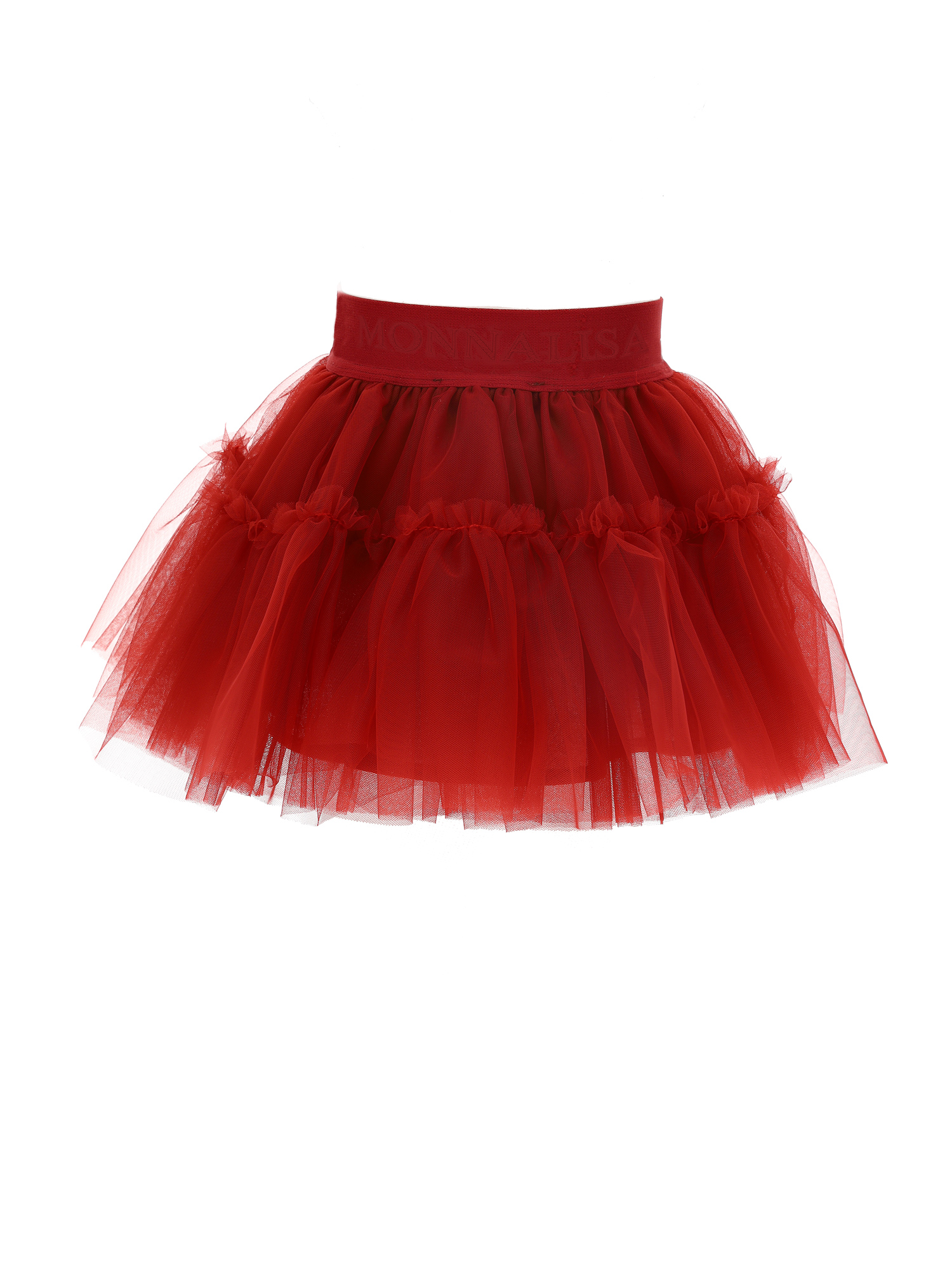 Monnalisa Silk-touch Tulle Skirt In Ruby Red
