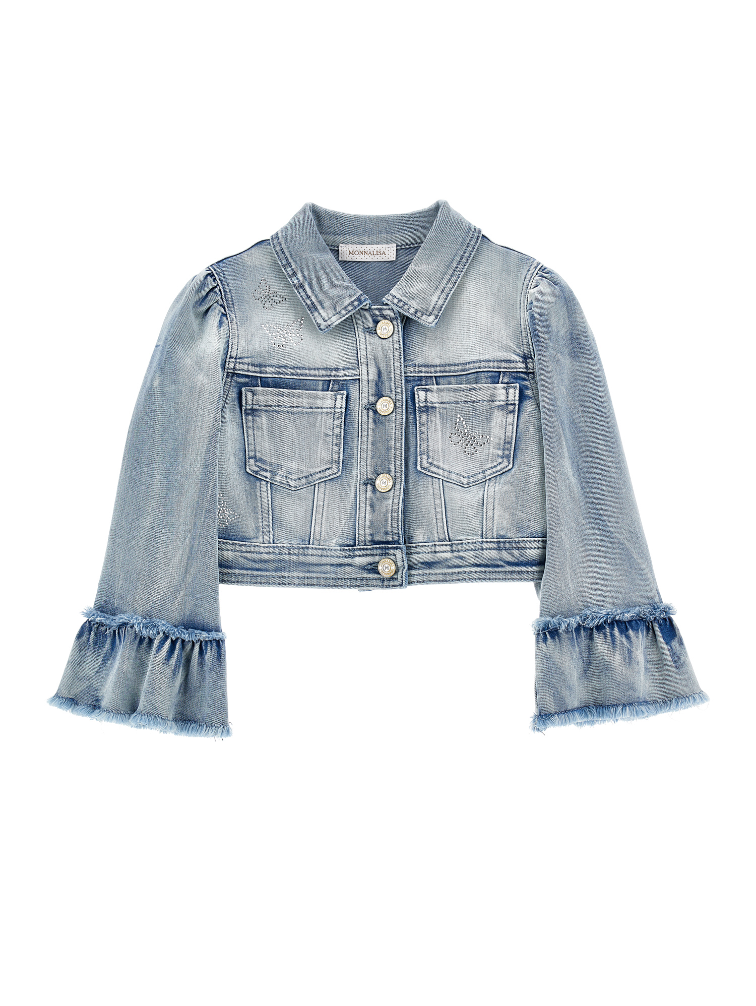 Monnalisa Schmetterlings-jeansjacke In Stone Bleach