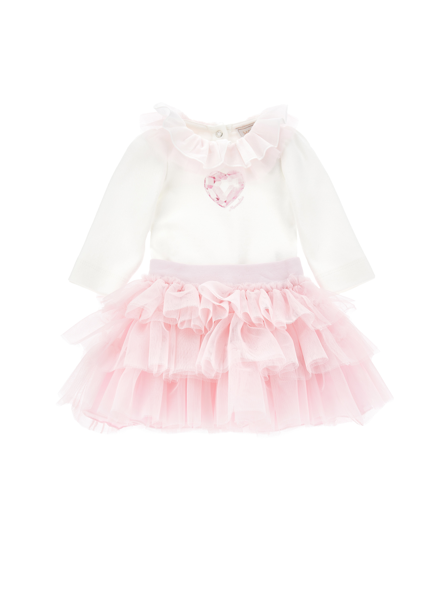 Monnalisa Kids'   Crystal Print Skirt And Body In Cream + Pink