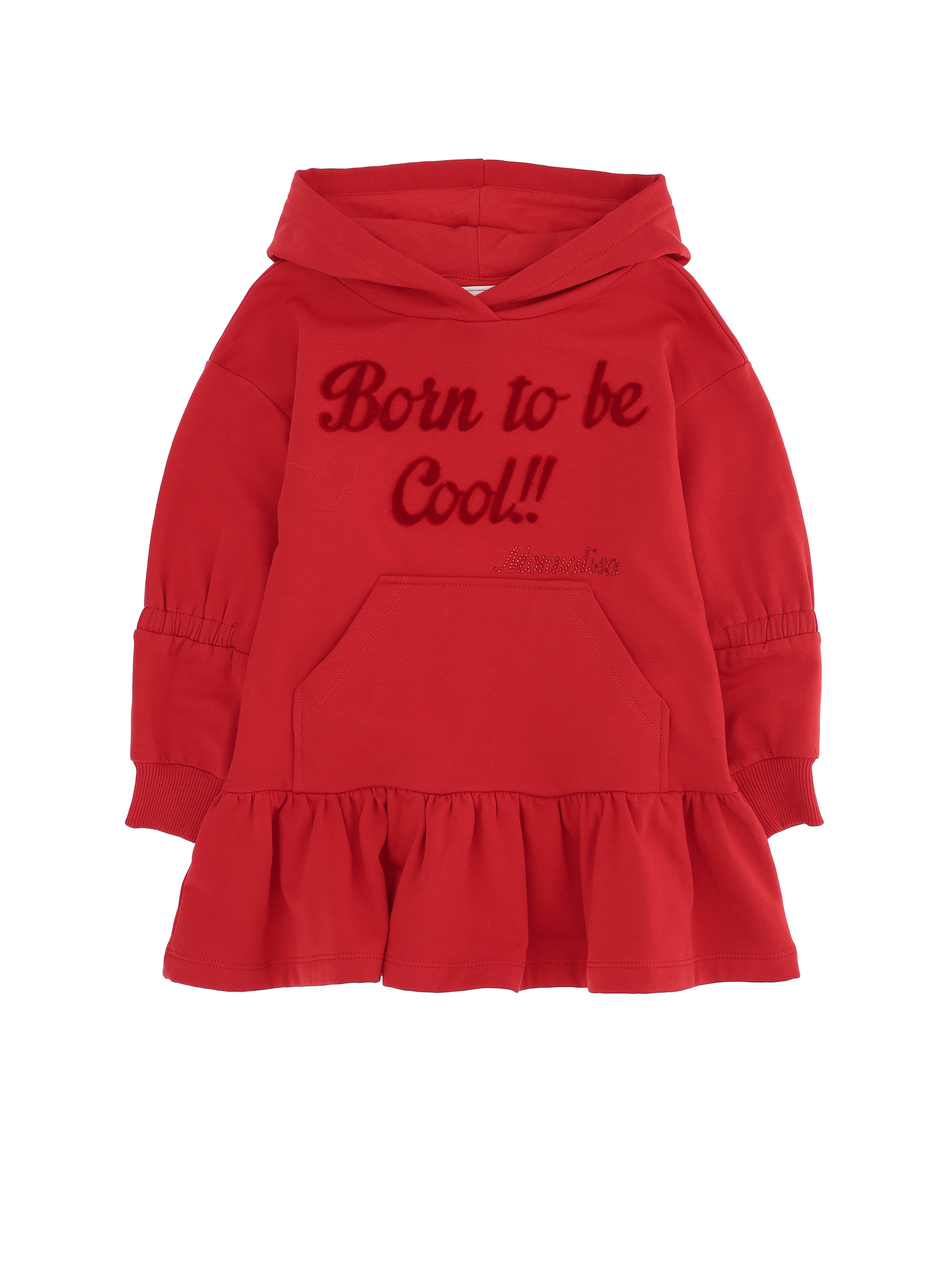 Monnalisa "born To Be Cool" Hooded Sweatshirt Dress In Ruby Red
