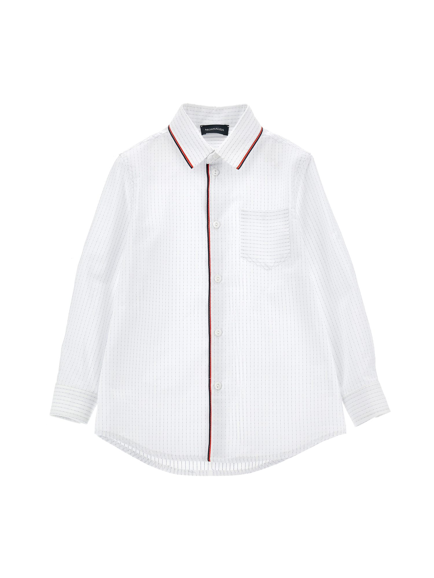 Monnalisa Micro Polka Dot Stripe Shirt In Cream + Navy Blue