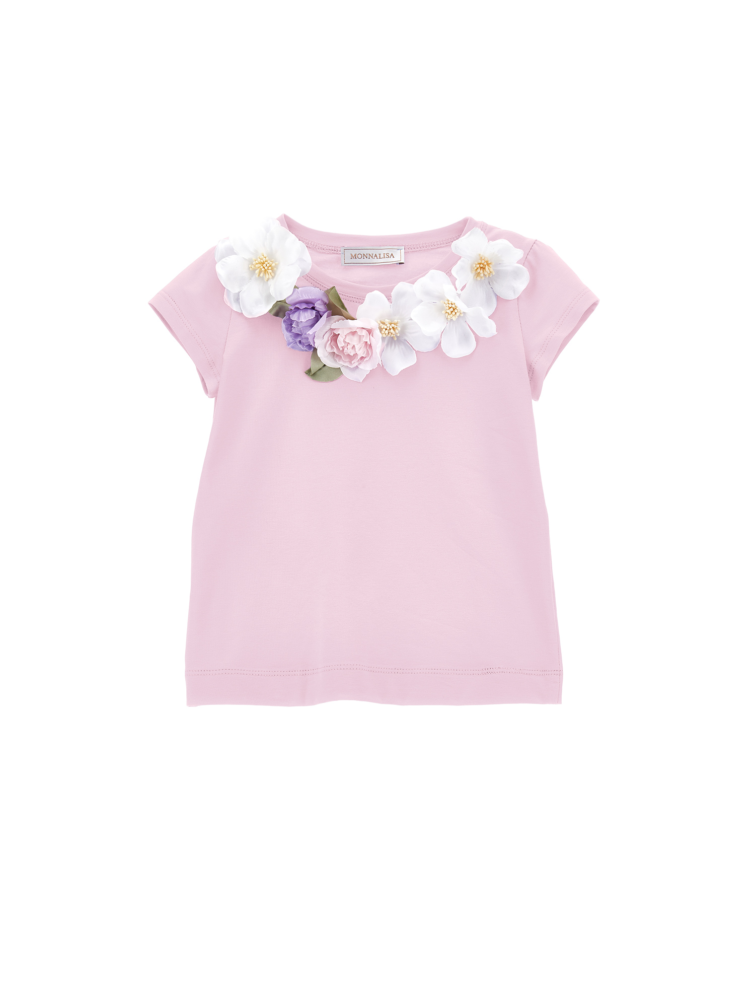 Shop Monnalisa Jersey T-shirt With Flowers In Rosa Fairy Tale