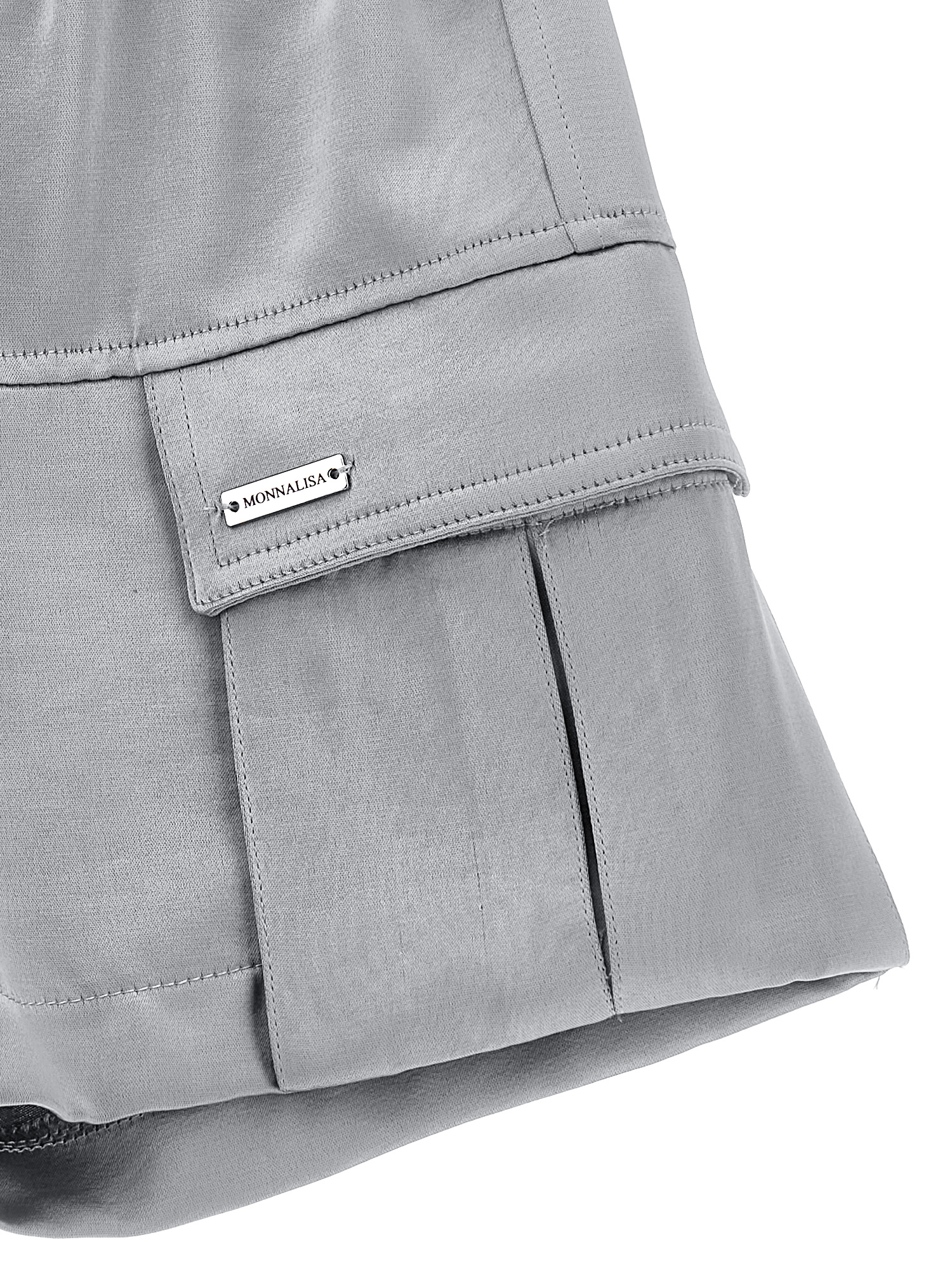 Monnalisa Chic Satin Cargo Bermuda Shorts In Pearl Grey