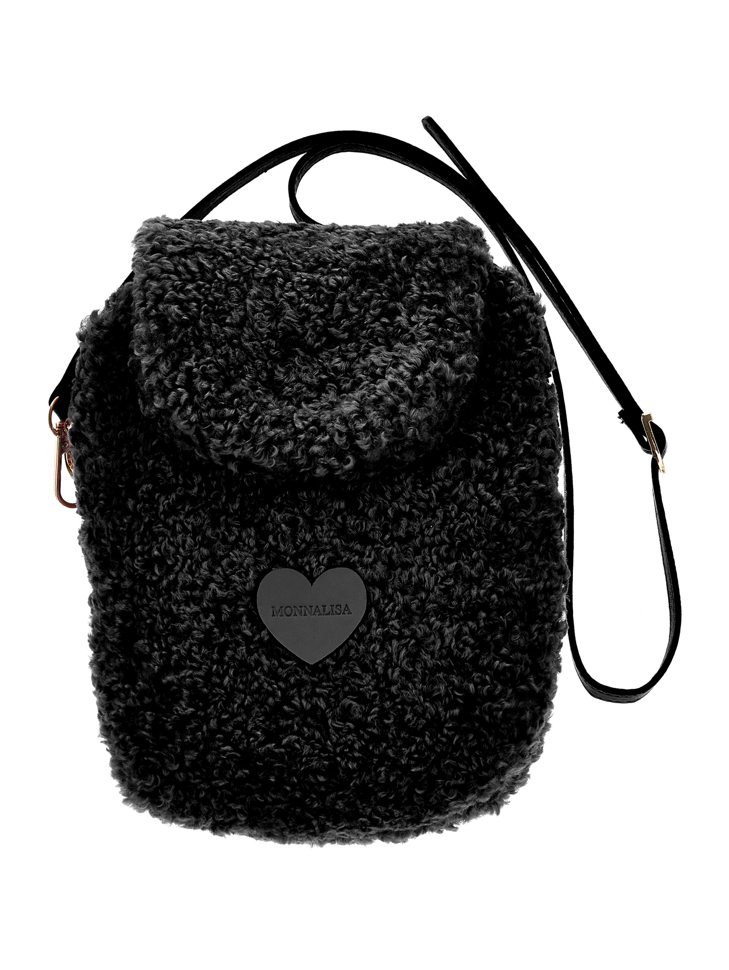 Monnalisa Plush Shoulder Bag In Black