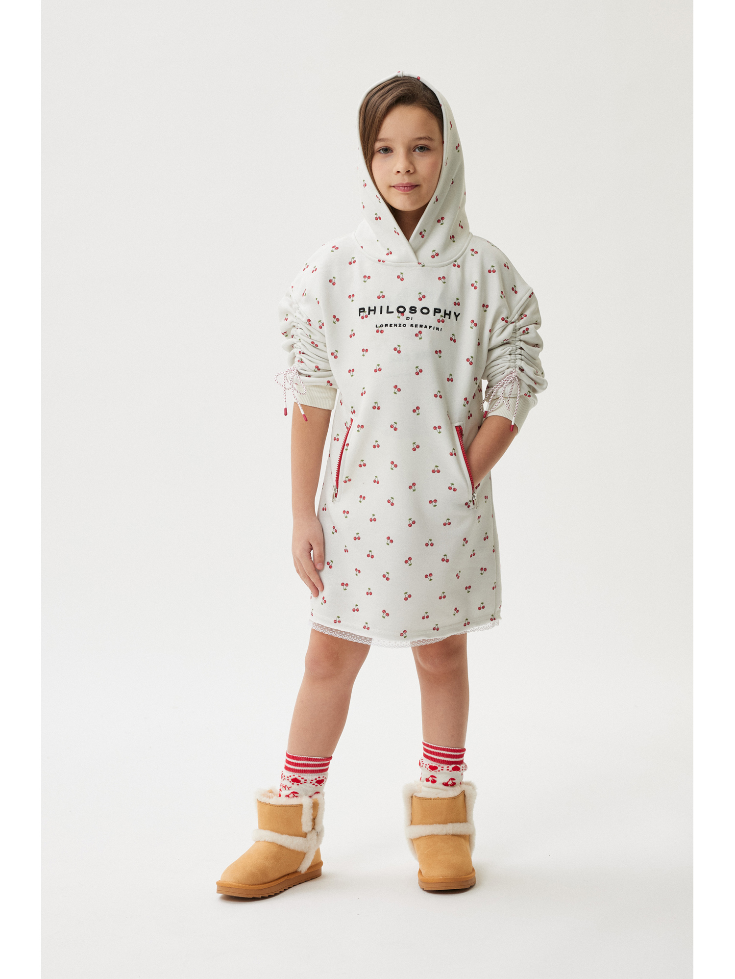 Philosophy Di Lorenzo Serafini Philosophy Kids  Drawstring Sweatshirt Dress In Neutral