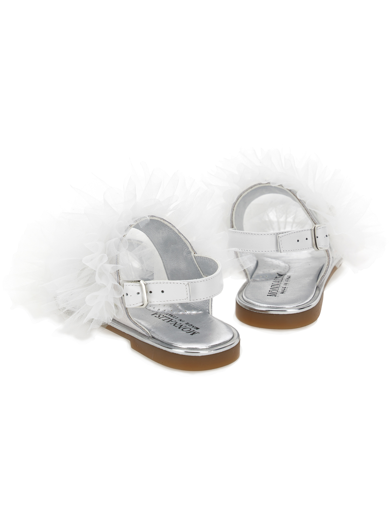 MONNALISA MONNALISA NAPPA LEATHER SANDALS WITH TULLE RUFFLES