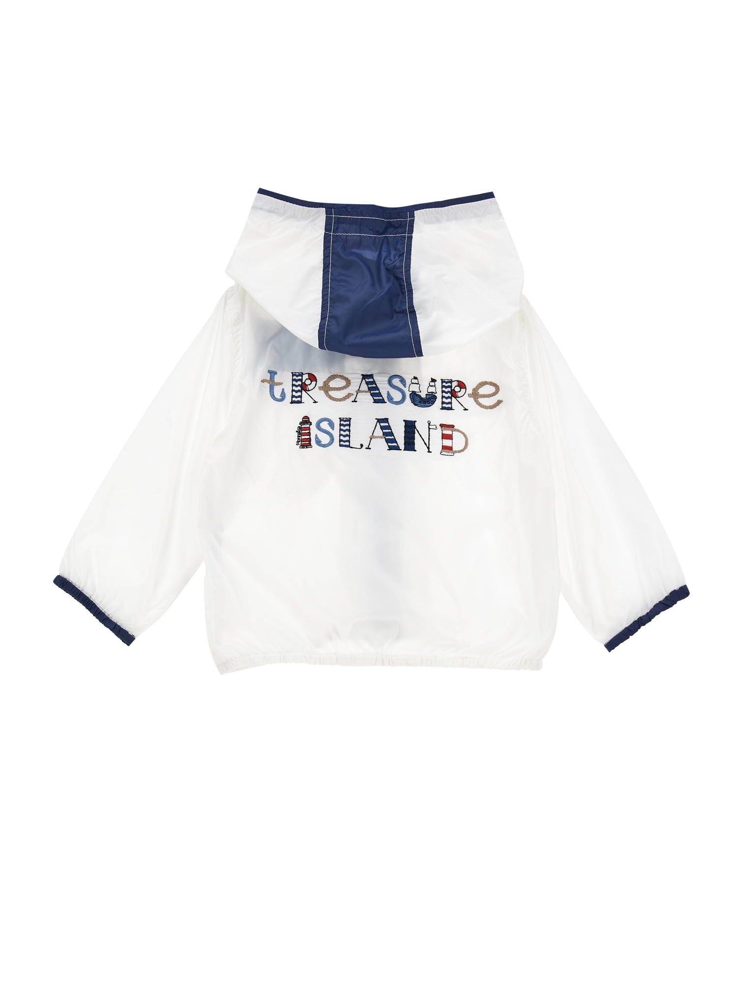 Monnalisa Two-tone Windproof Jacket With Hood In White + Blue