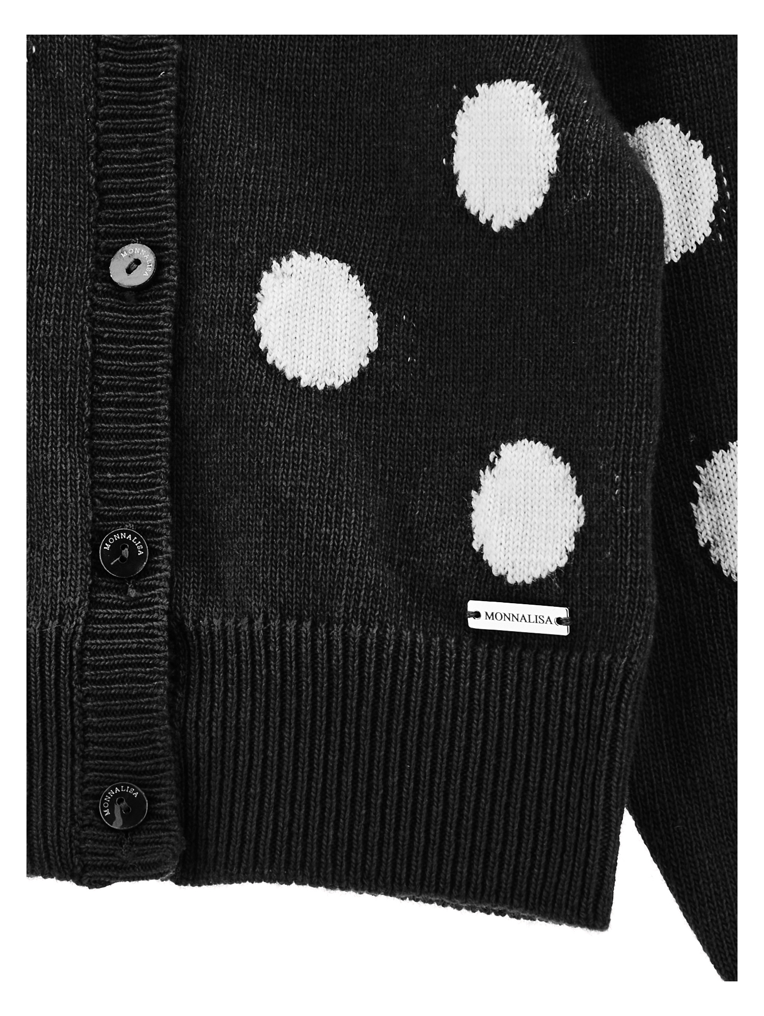 Monnalisa Merino Wool Cardigan In Black + Cream
