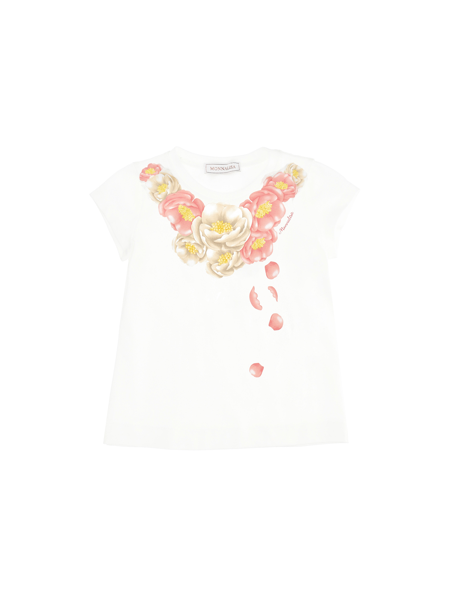Monnalisa Kids'   Necklace Print Long T-shirt In Cream