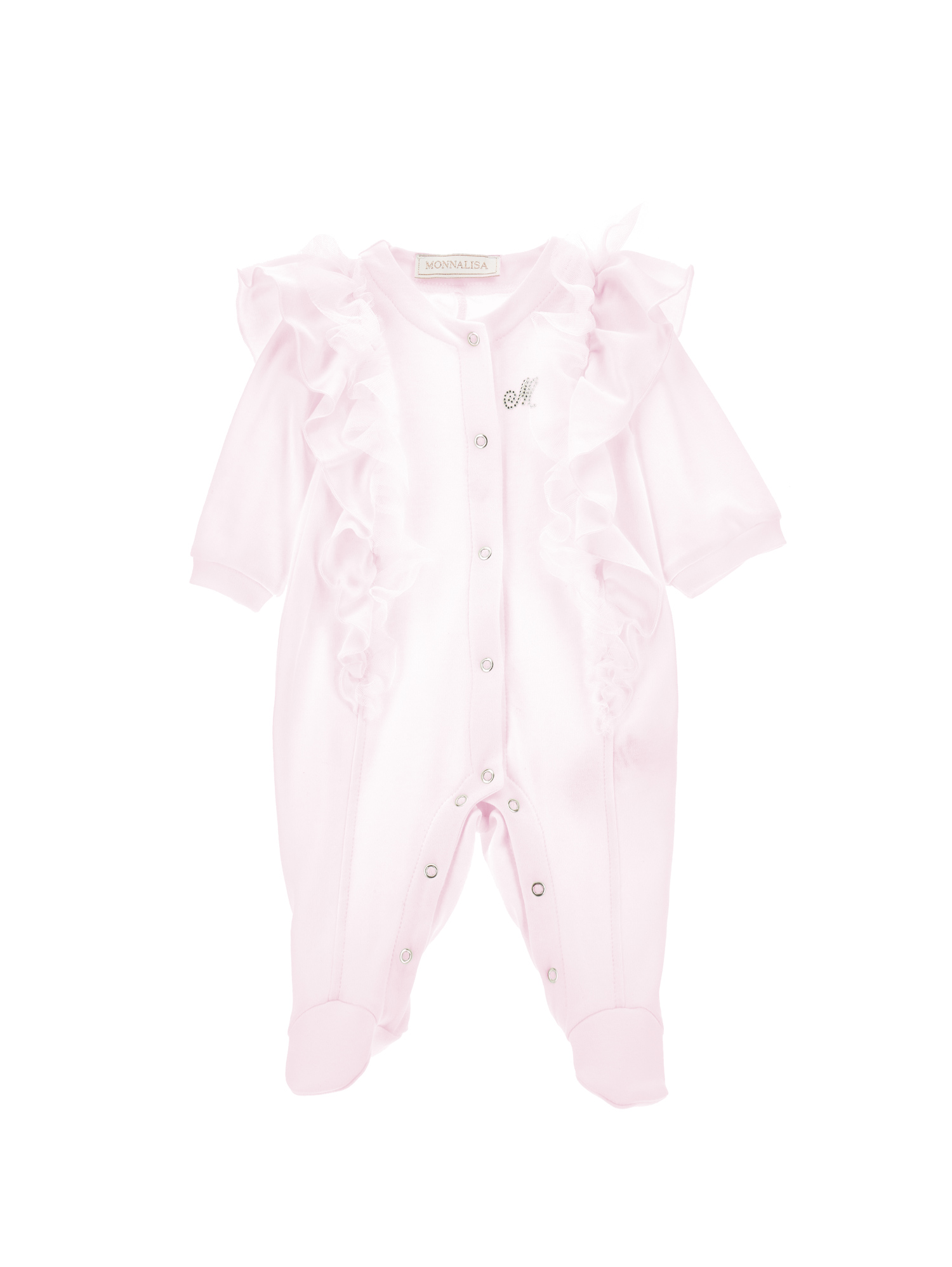 Monnalisa Babies'   Cotton Playsuit With Flounces In Dusty Pink Rose