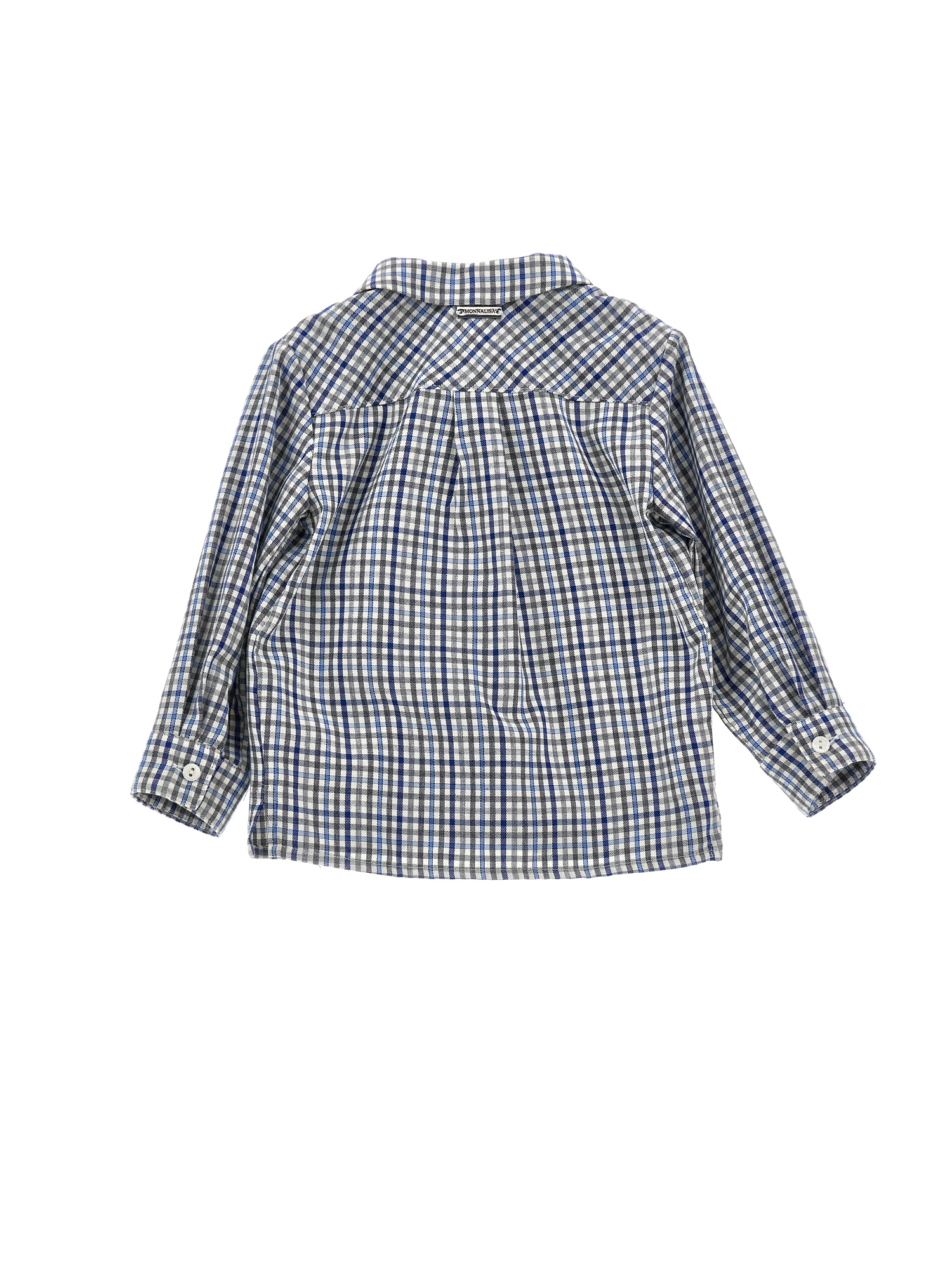 Monnalisa Check Viyella Shirt In Grey + Blue