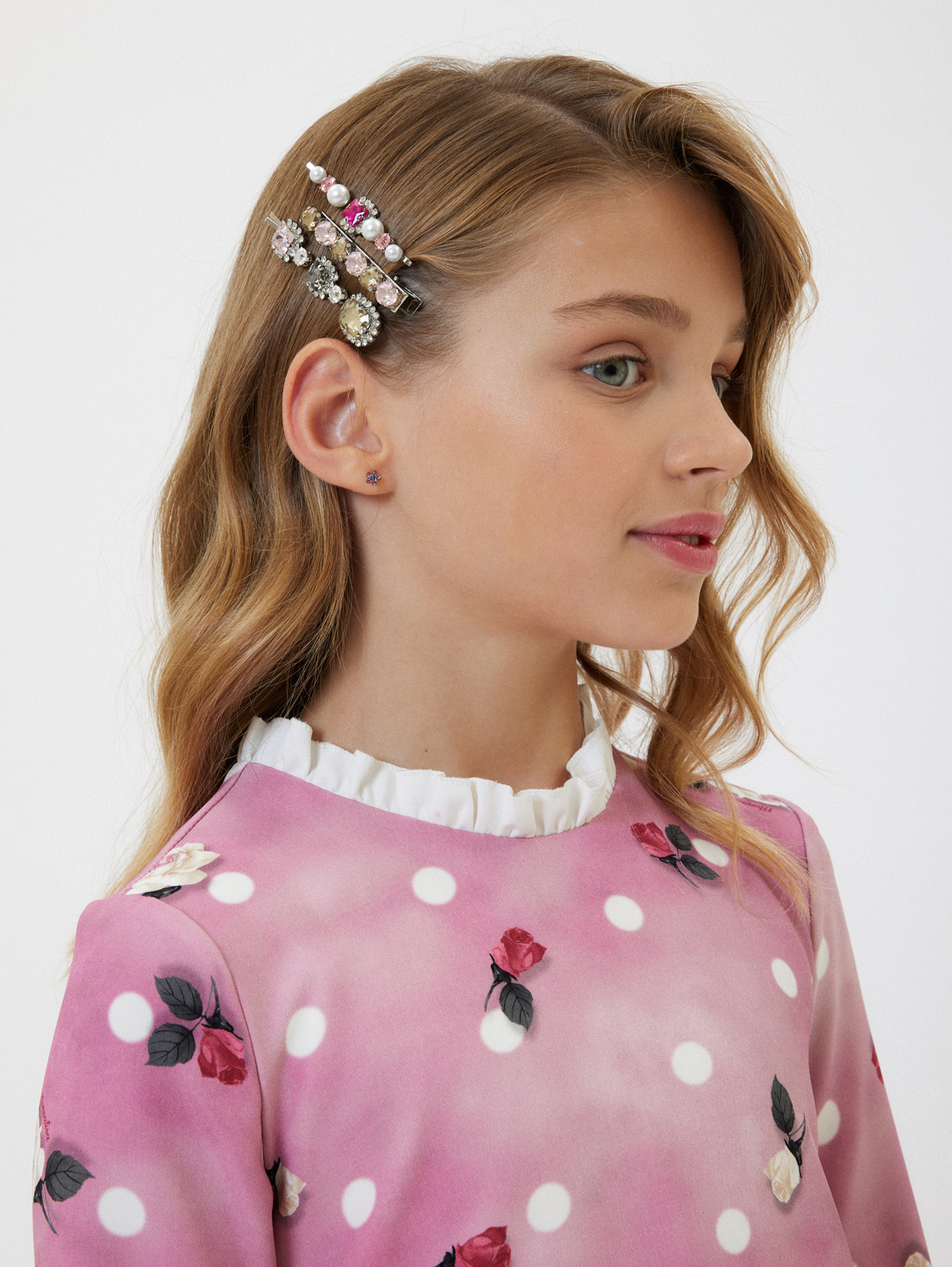 Monnalisa Crystal Hair Clip Set In Grey