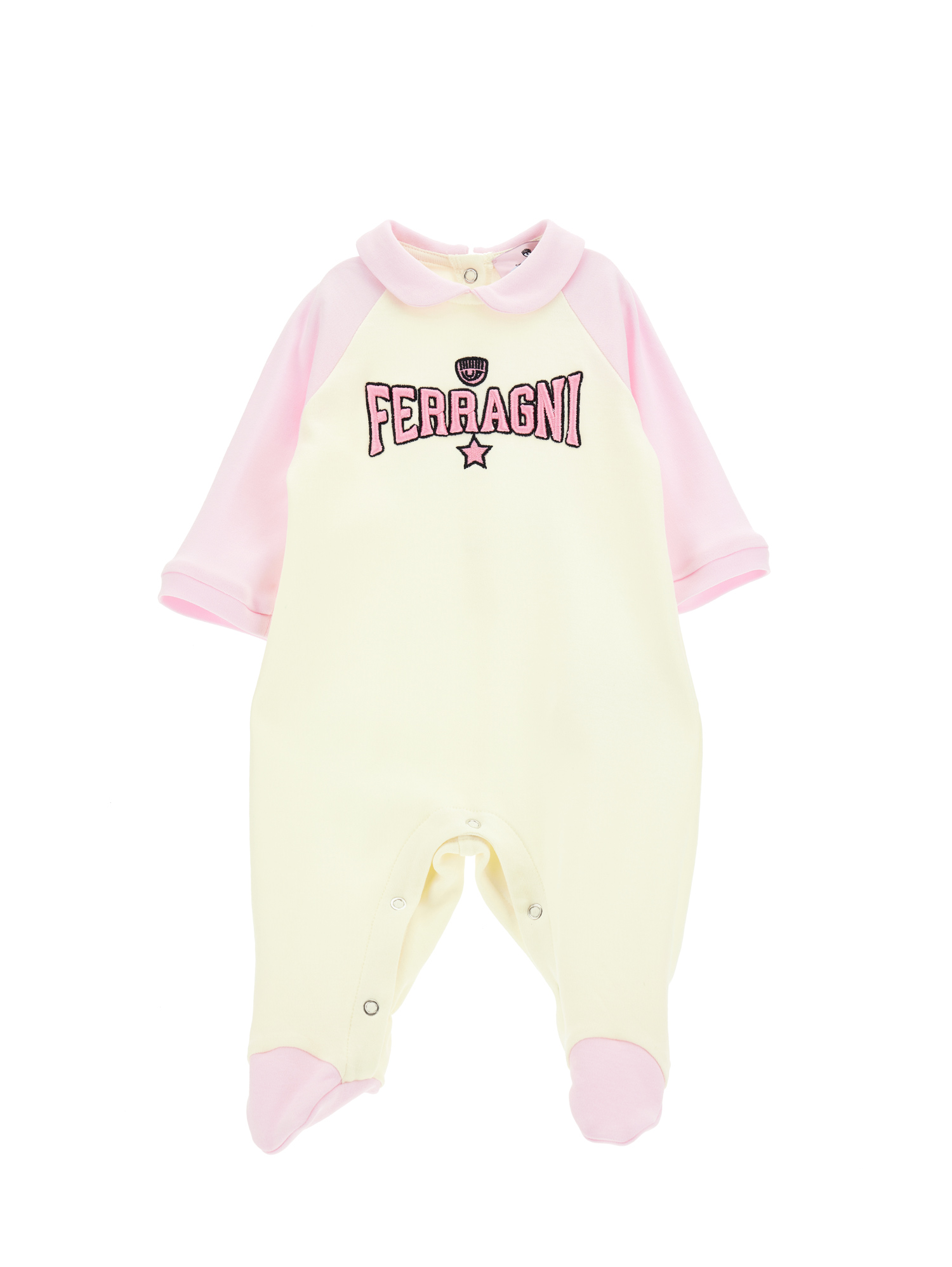Chiara Ferragni Babies'   Cf Ferrari Stretch Two-tone Cotton Playsuit In Gardenia + Fairy Tale Pink