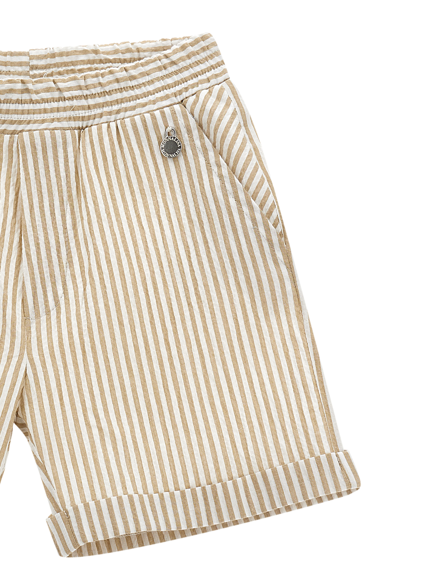 Monnalisa Seersucker Shorts In White + Ecru