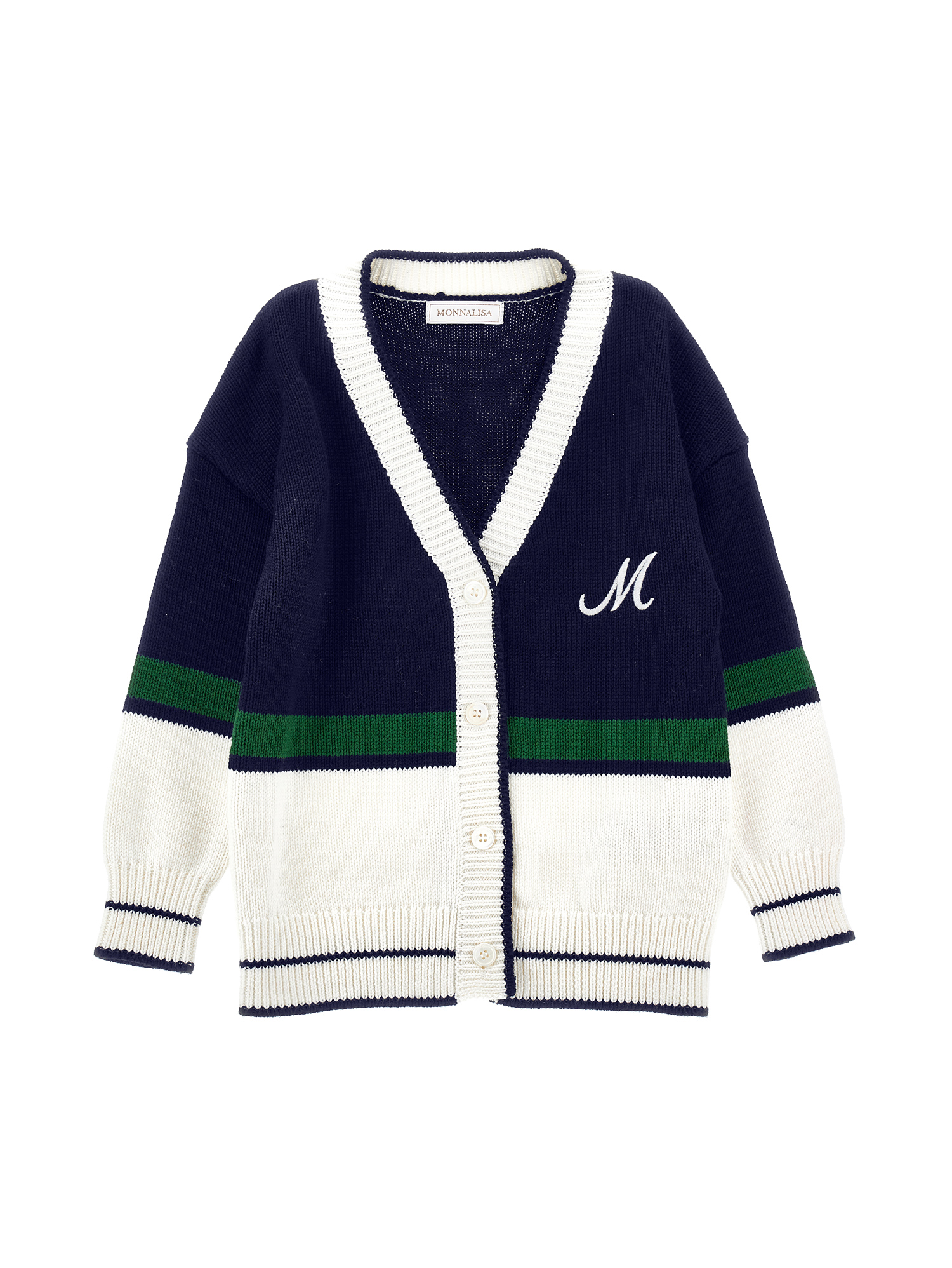 Monnalisa Maxi Cardigan With Coloured Bands In Blue + White