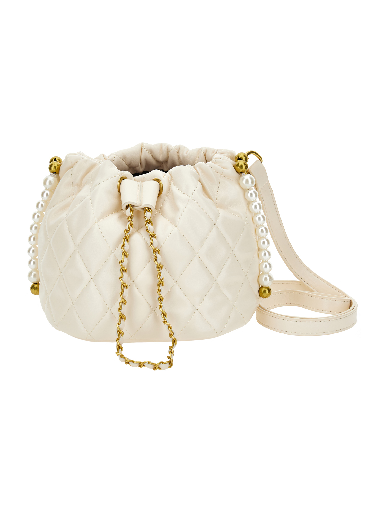 Monnalisa Coated Fabric Bucket Bag In Cream