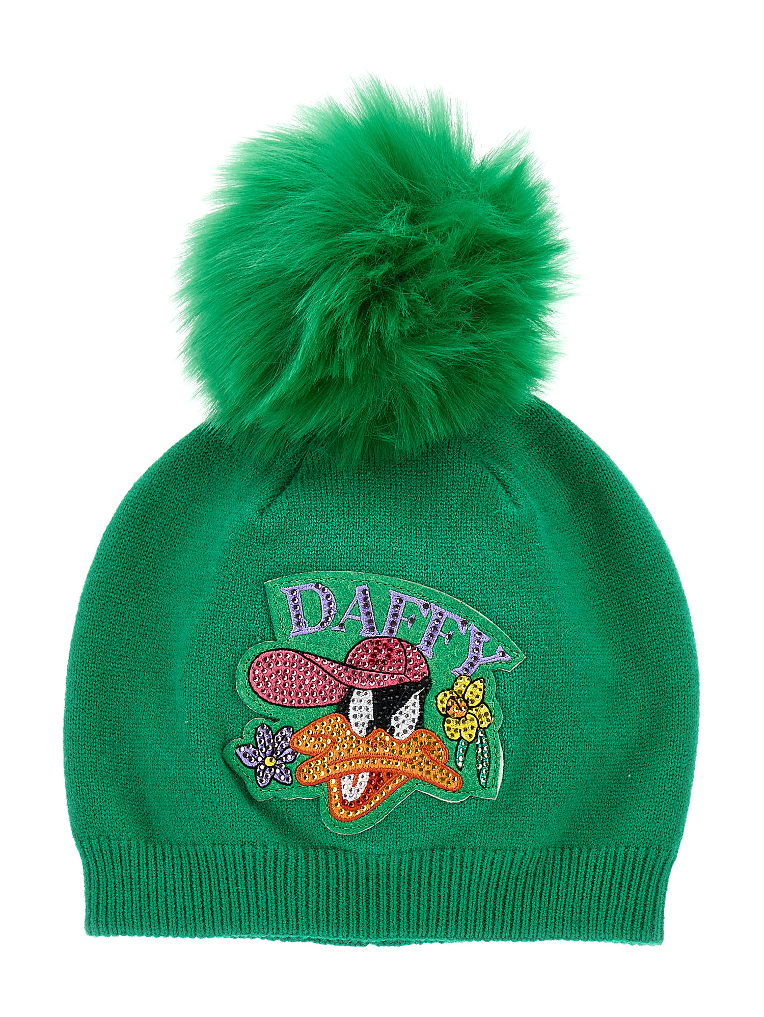 Monnalisa Daffy Duck Wool Blend Hat In Vibrant Green