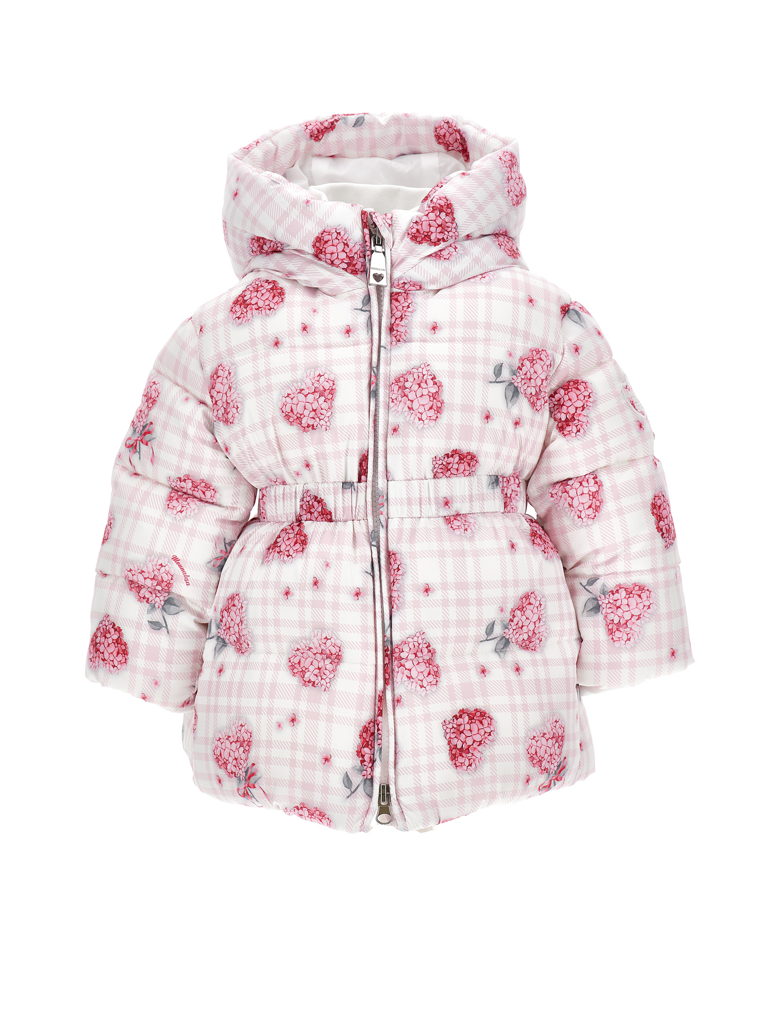 Monnalisa Technical Fabric Padded Coat In Cream + Pink