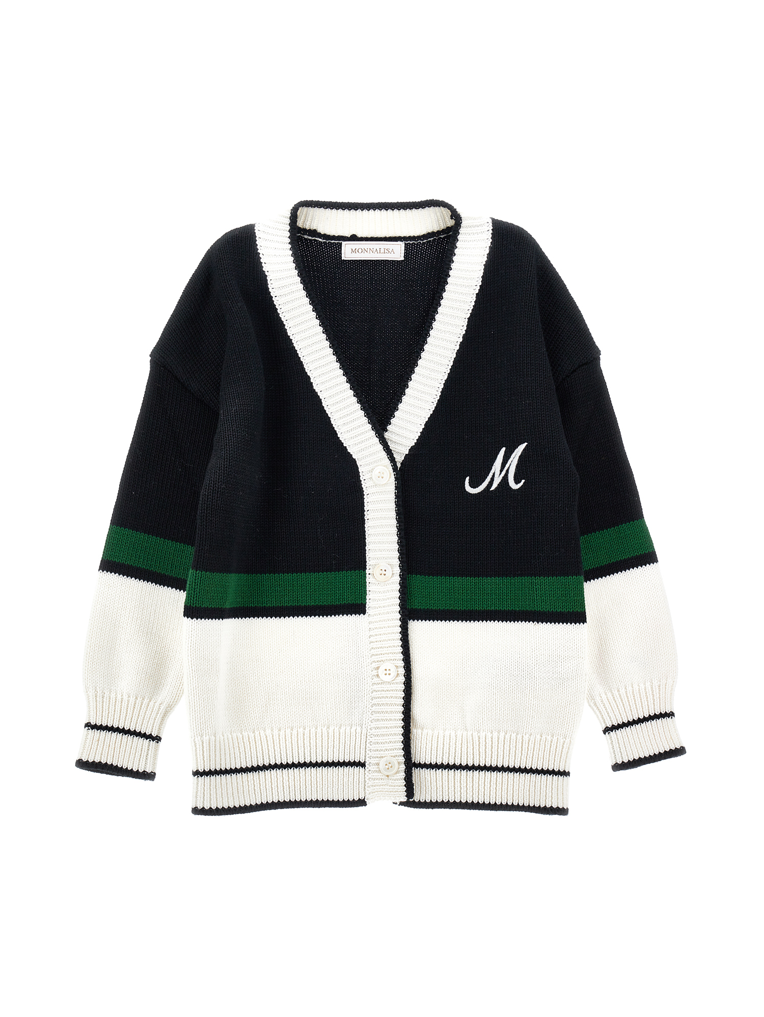 Monnalisa Maxi Cardigan With Coloured Bands In Black + White