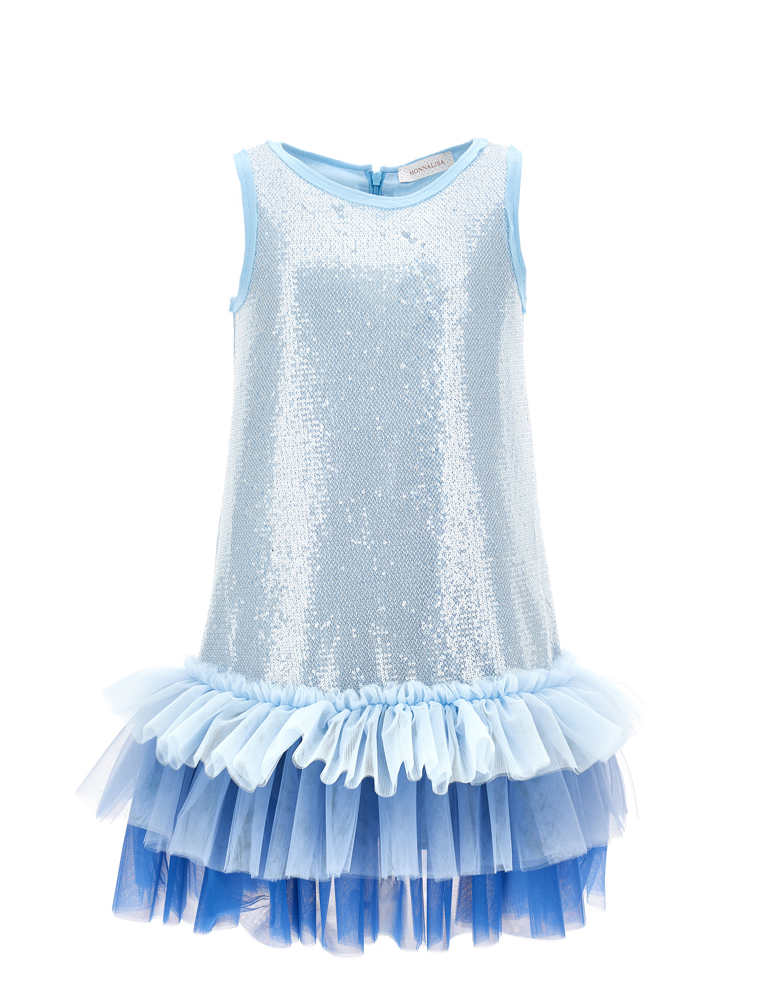 Monnalisa Kids'   Sequinned Dress With Tulle In Sky Blue