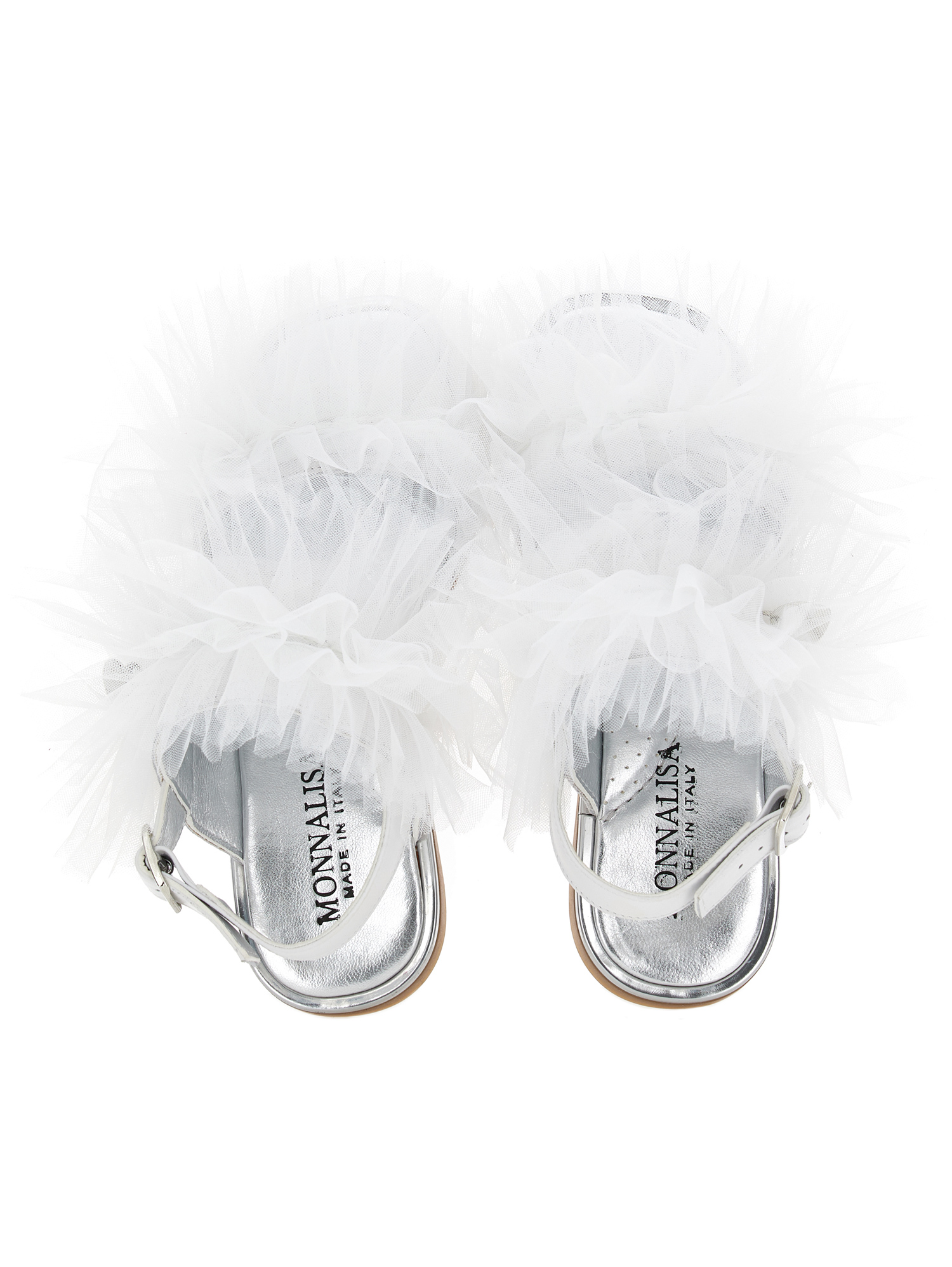 MONNALISA MONNALISA NAPPA LEATHER SANDALS WITH TULLE RUFFLES