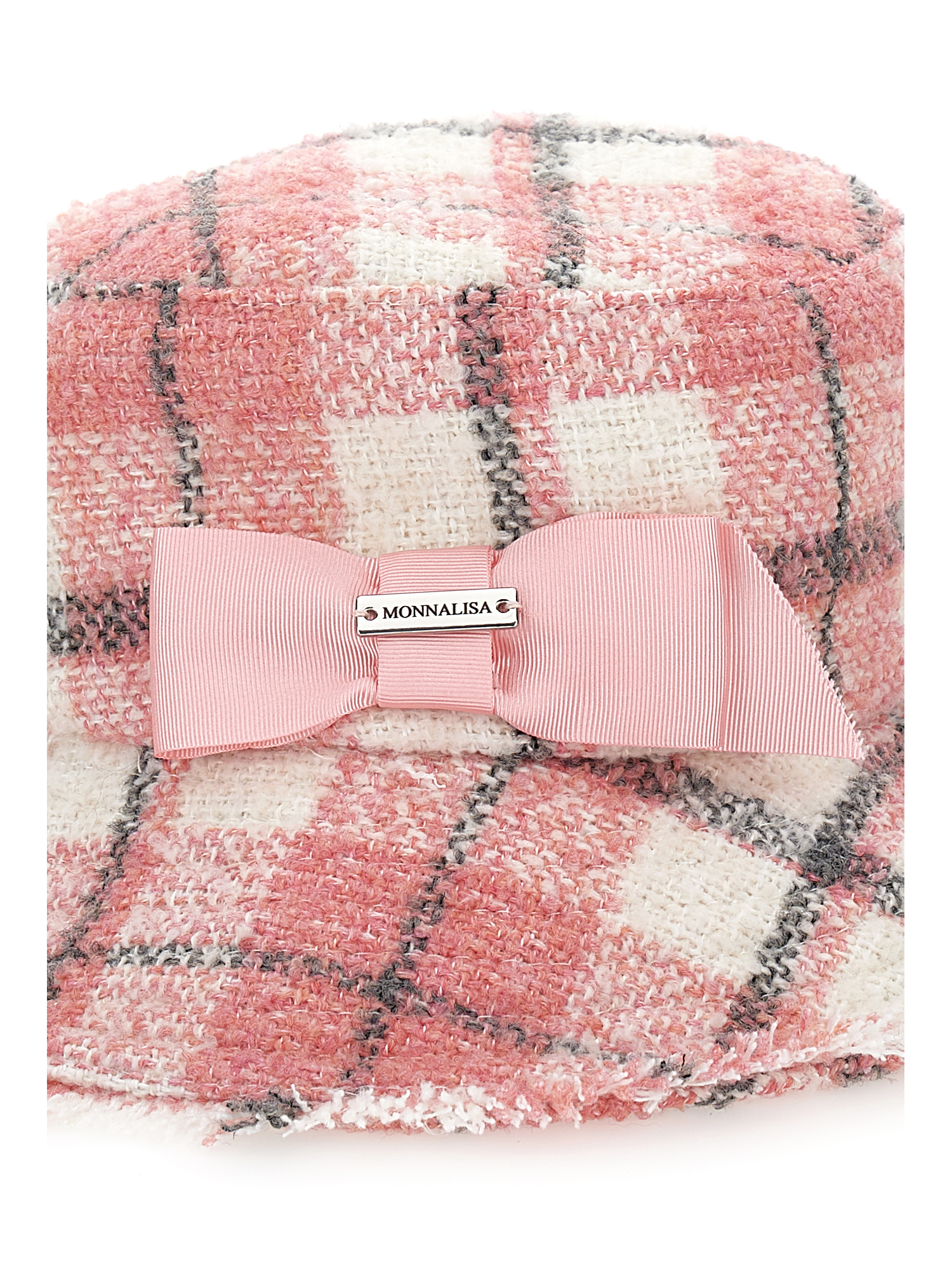 Monnalisa Tartan Hat With Small Brim In Violet + Light Grey