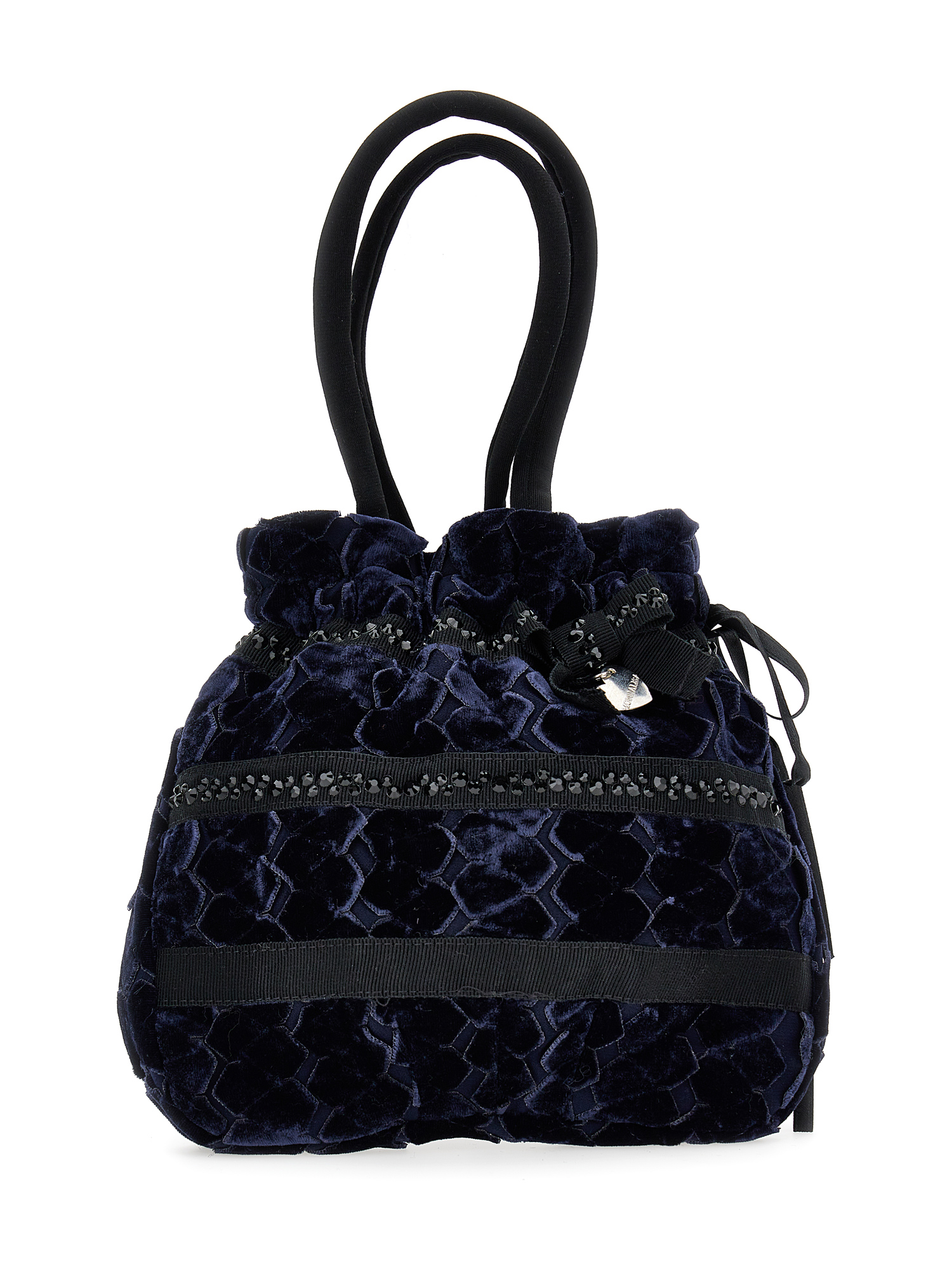 Monnalisa Velvet Bow Handbag In Navy Blue