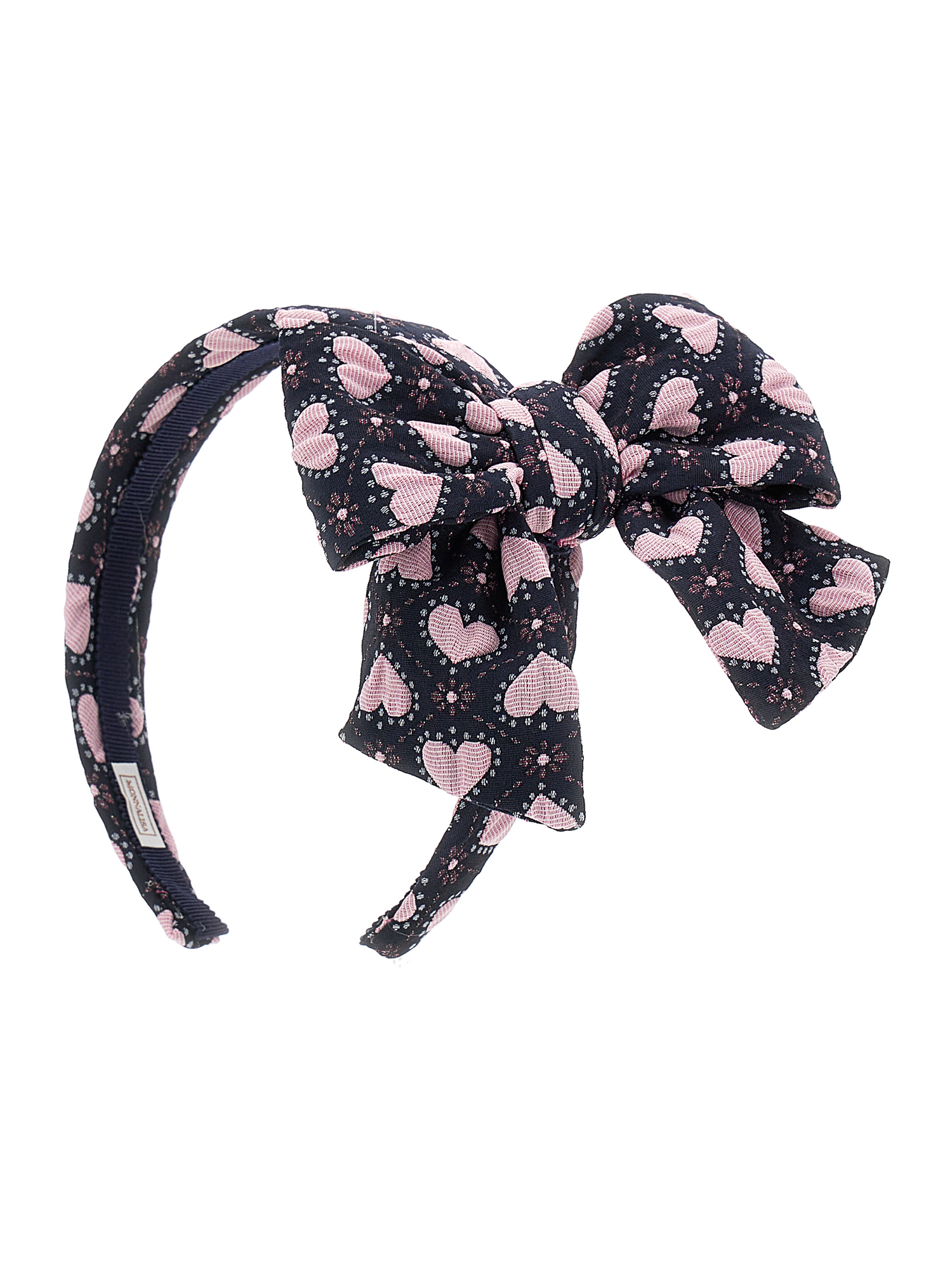 Shop Monnalisa Headband With Maxi Bow In Navy Blue + Pink