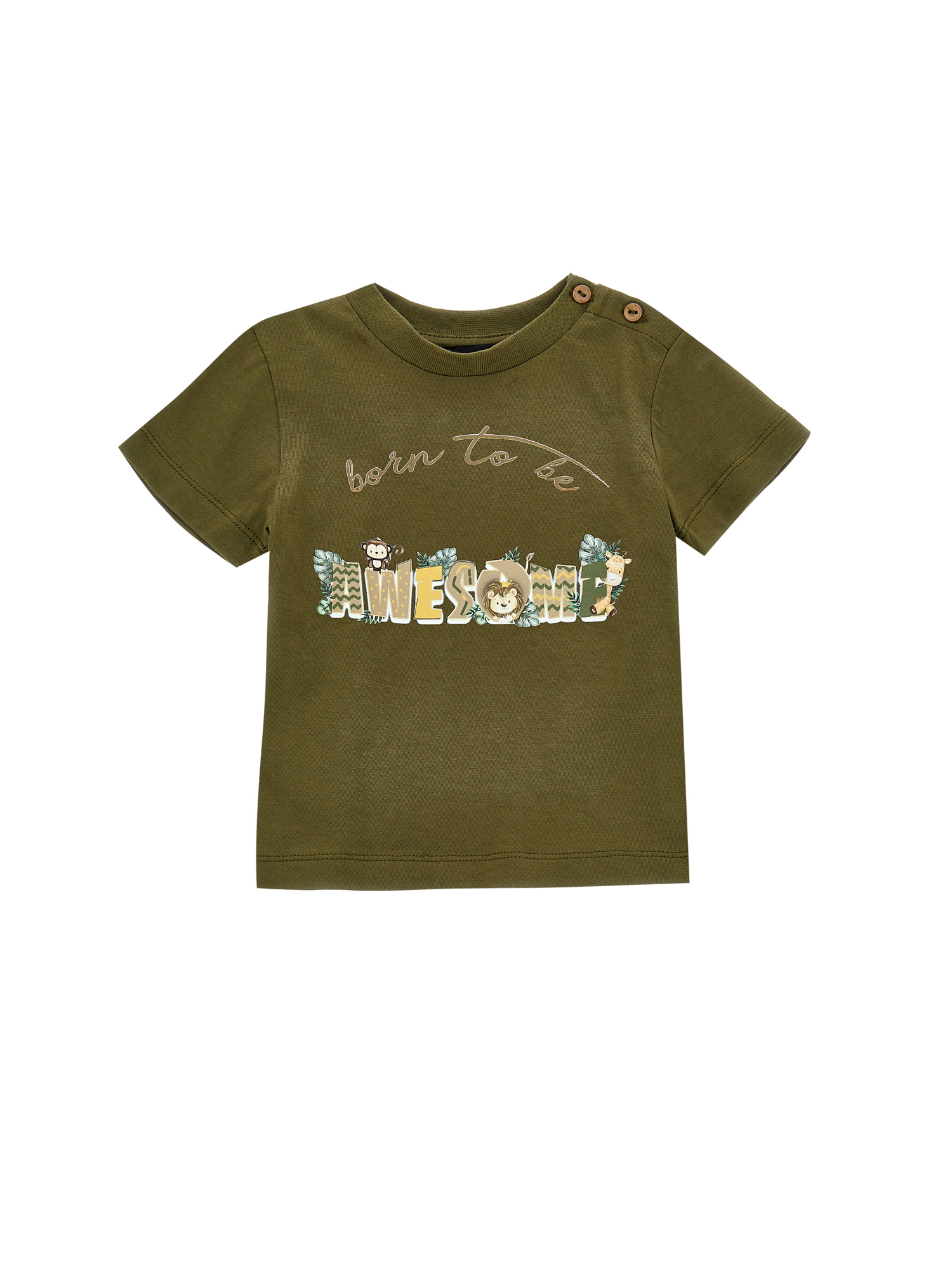 Monnalisa Safari Jersey T-shirt In Sage Green + Beige