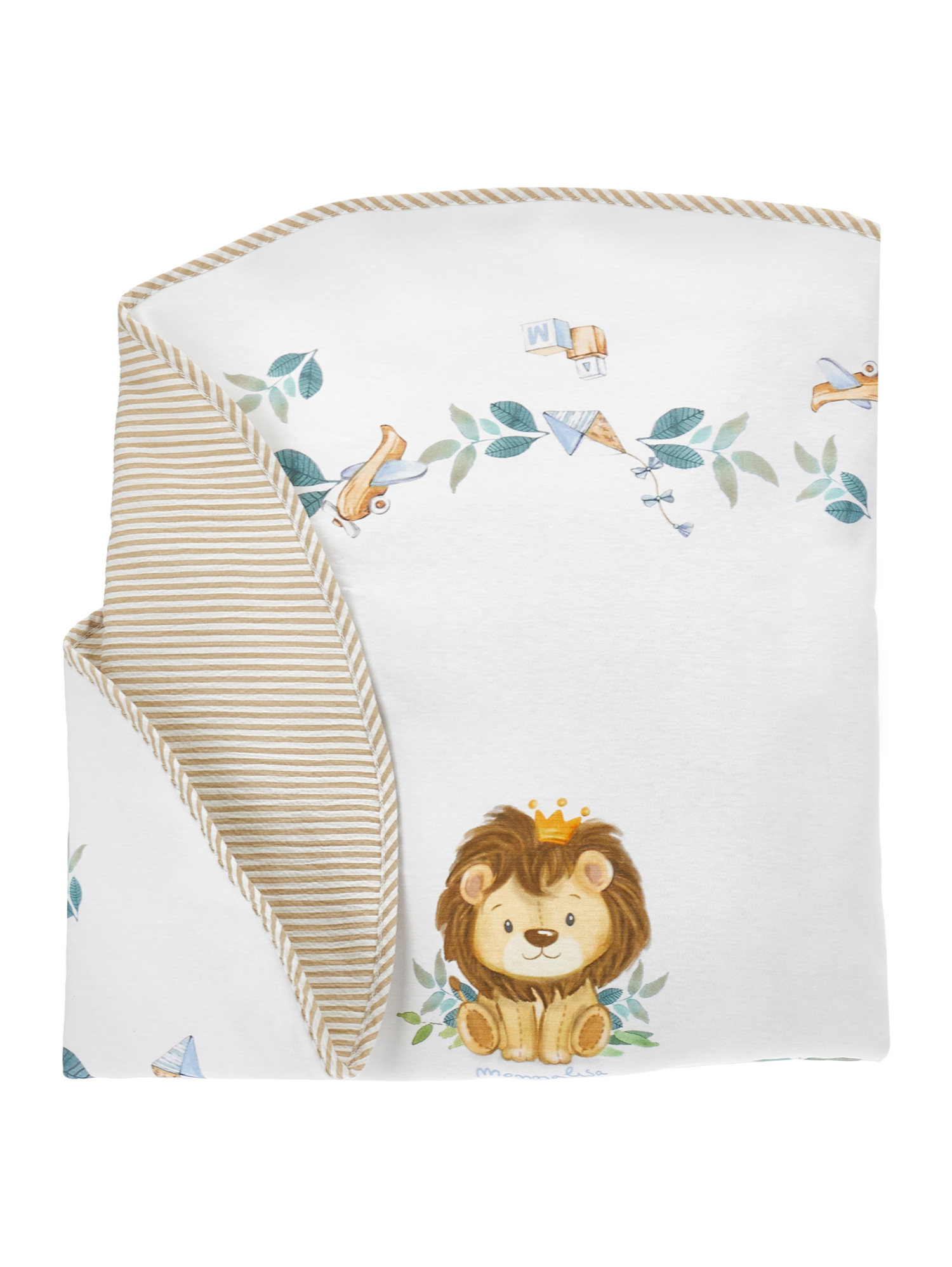 Monnalisa lion-print padded cotton blanket - White