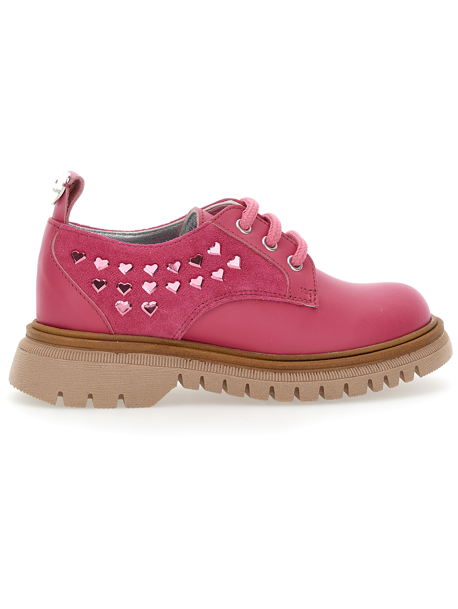 Monnalisa Lace-up Leather Shoes With Studs In Azalea