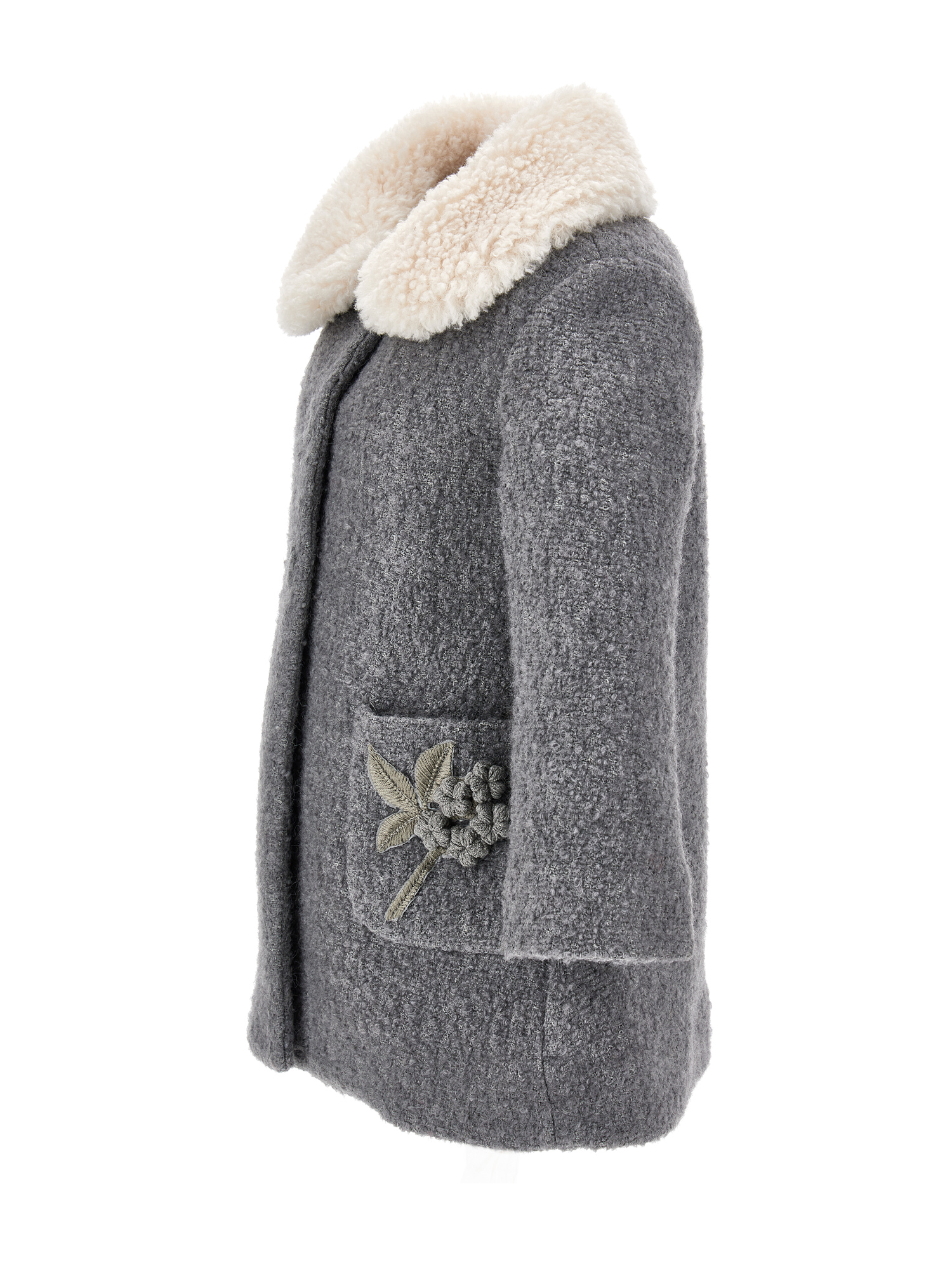 Monnalisa Bouclé Coat With Wool Embroidery In Grey | ModeSens