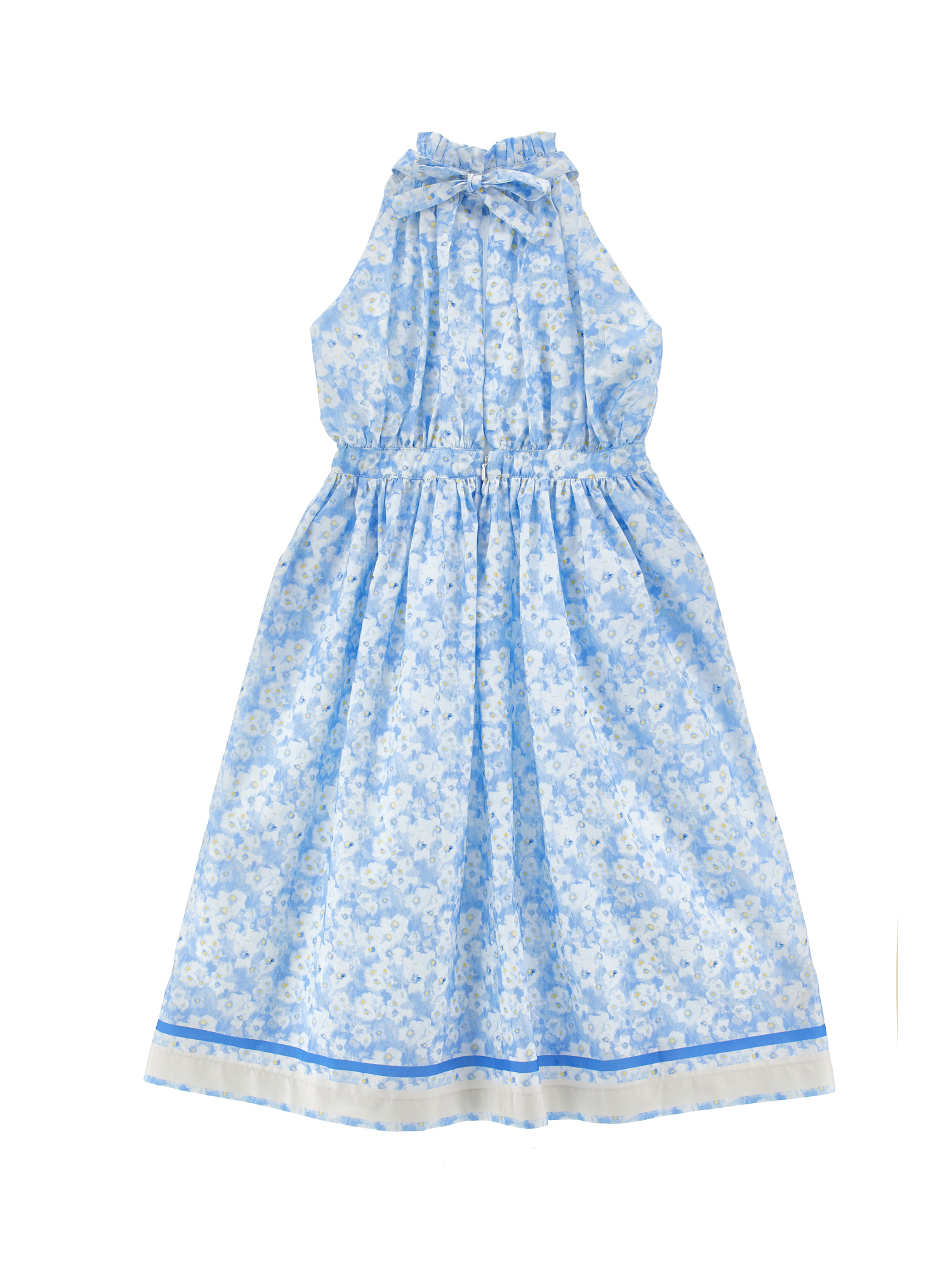 Philosophy Di Lorenzo Serafini Philosophy Kids  Floral Midi Dress With Ruffled Neck In Blue