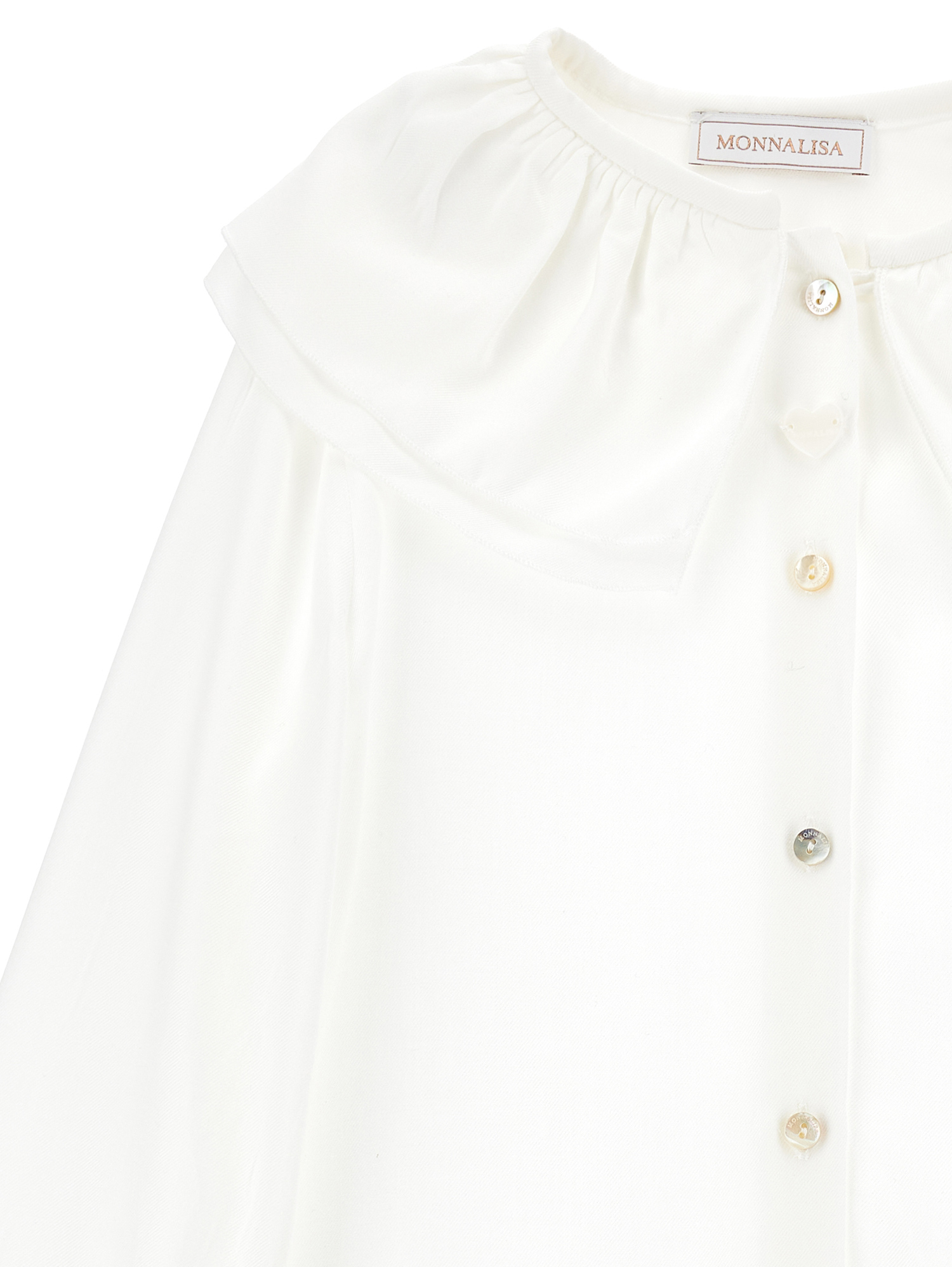 Monnalisa Maxi Collar Twill Shirt In Cream