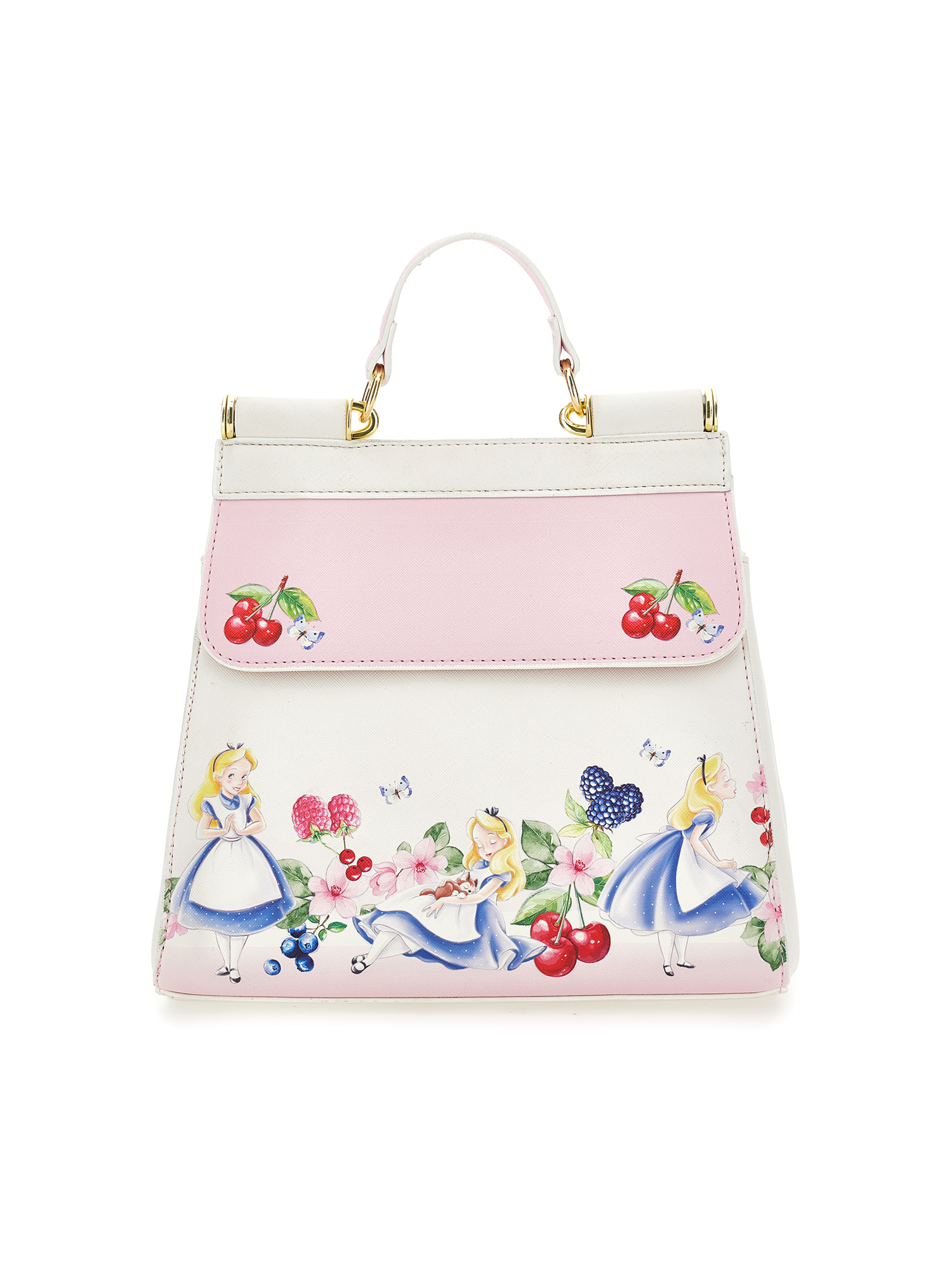 Monnalisa Alice Coated Fabric Bag In Cream + Pink