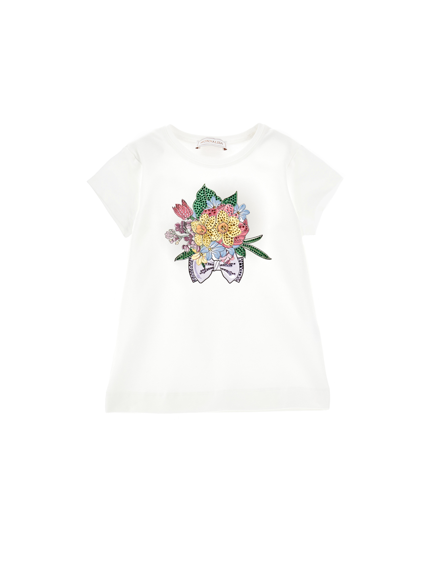 Monnalisa T-shirt bouquet con strass