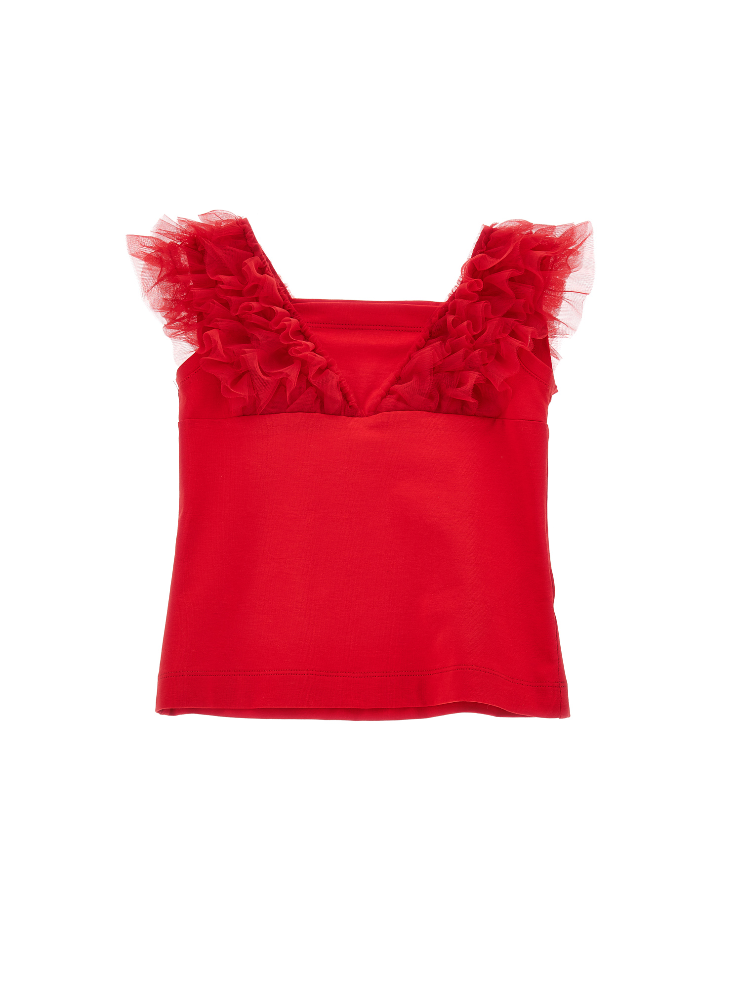 Monnalisa Jersey Tank Top With Tulle Details In Red