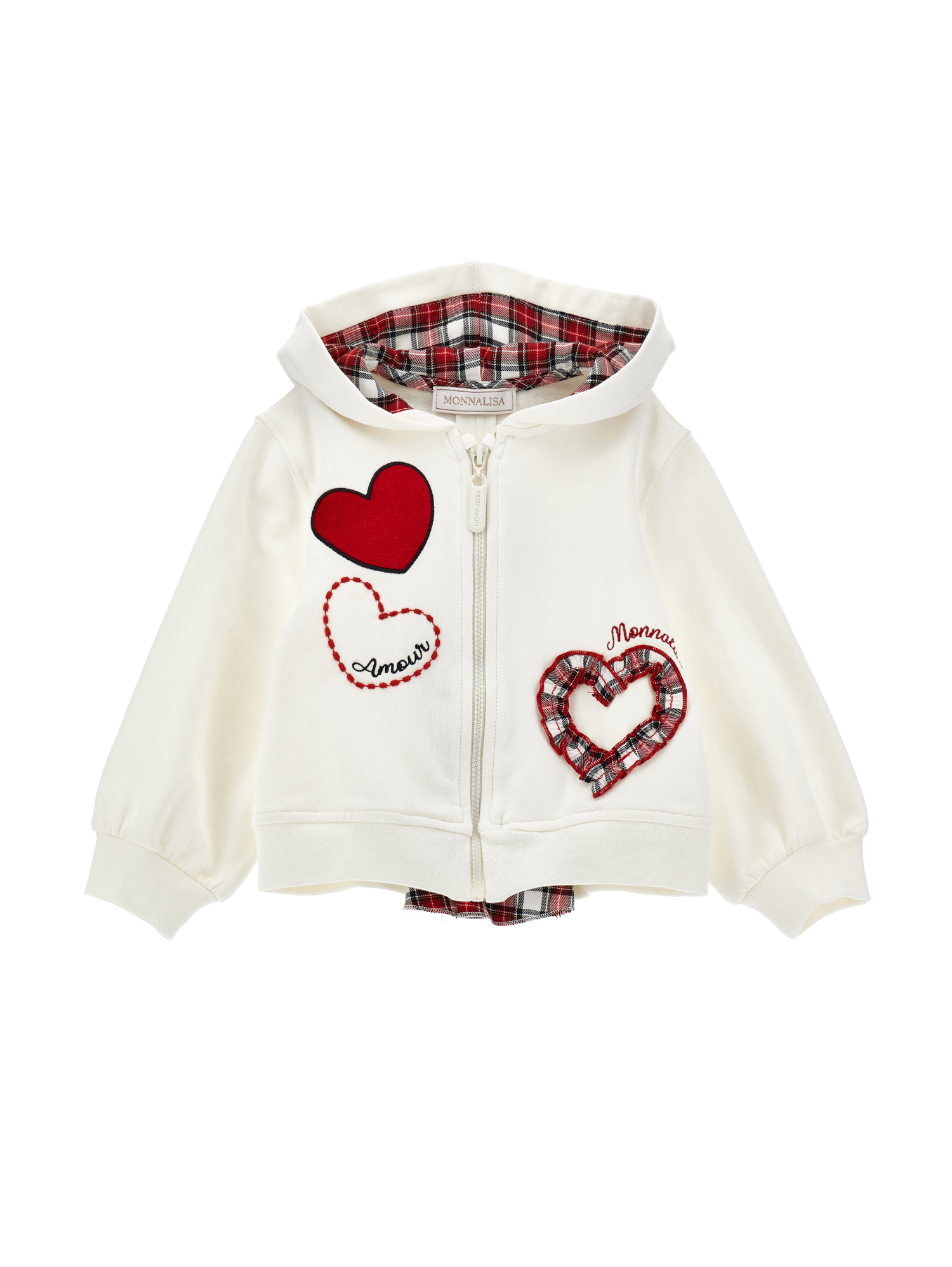 Monnalisa Heart Zip-up Sweatshirt In Cream