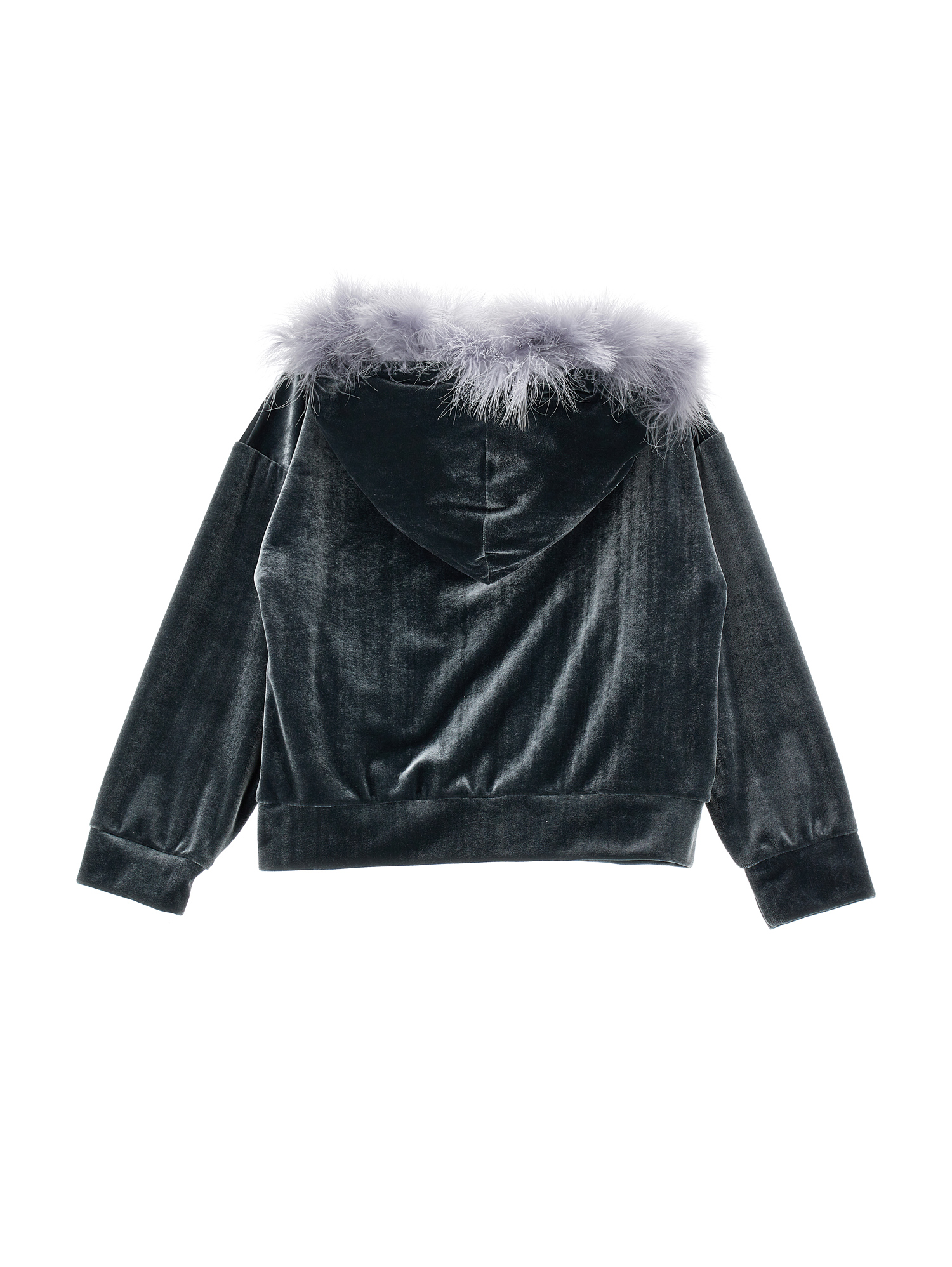 Monnalisa Zip-up Sweatshirt With Feathers In Medium Grey