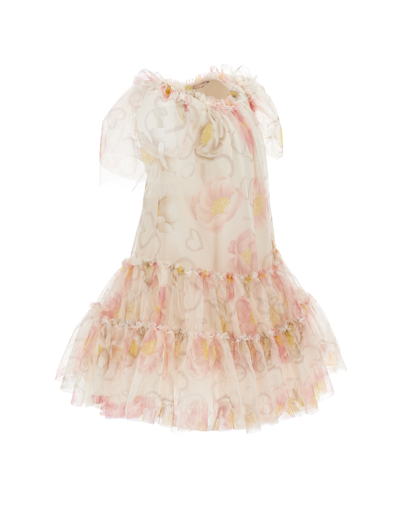 Shop Monnalisa Anemone Print Tulle Dress In Ecru