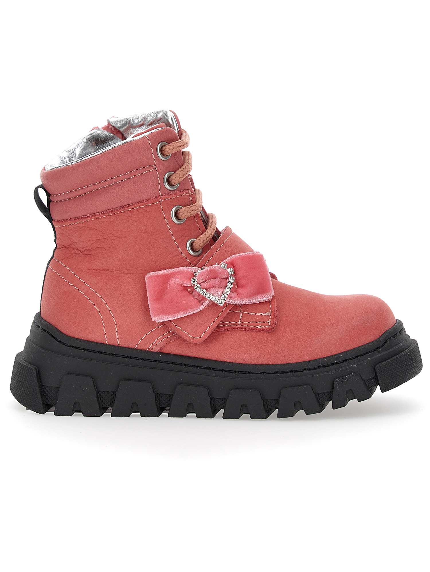 Monnalisa Nappa And Nubuck Leather Combat Boots In Azalea