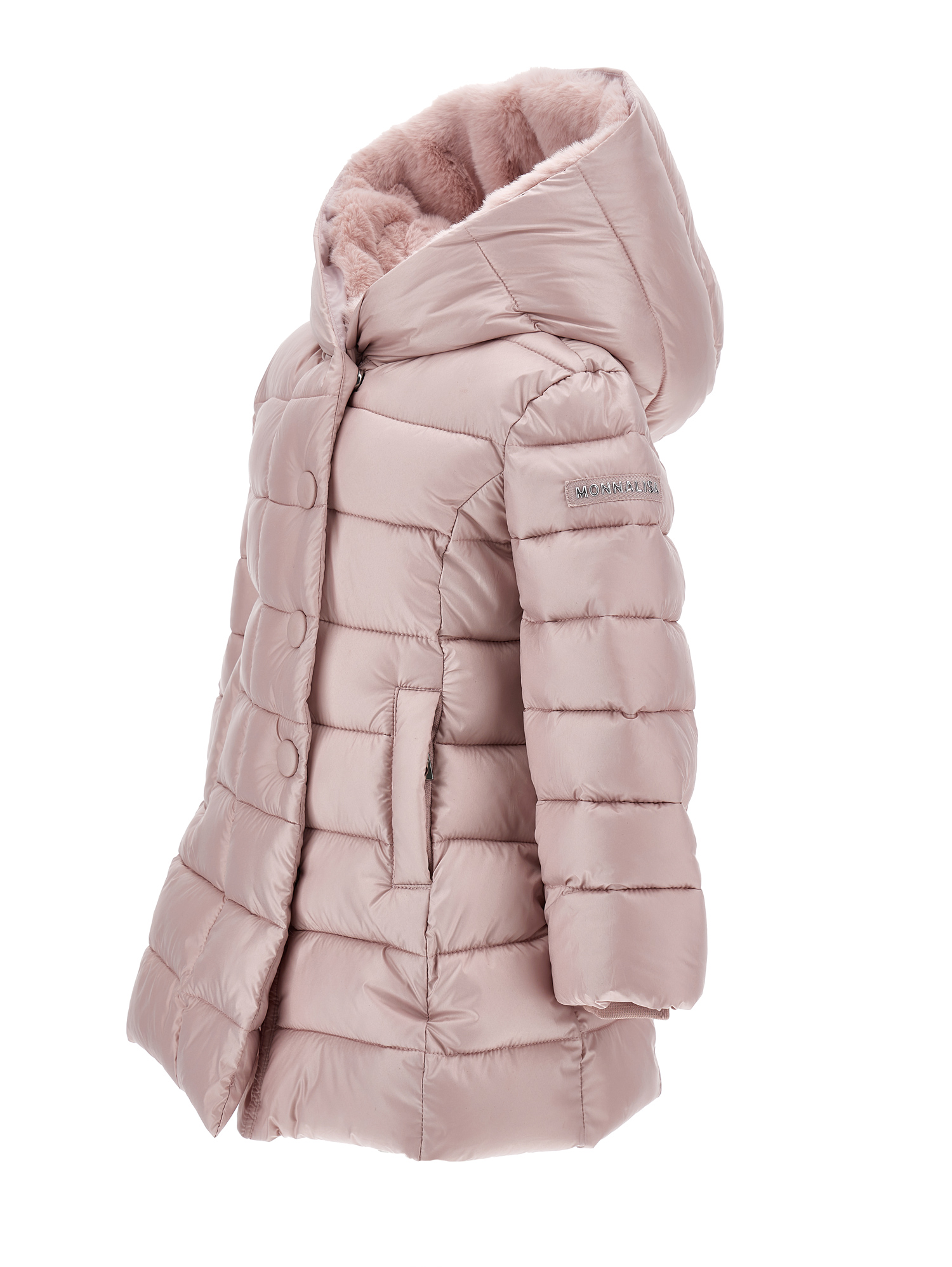 Monnalisa Technical Fabric And Plush Padded Coat In Cyclamen