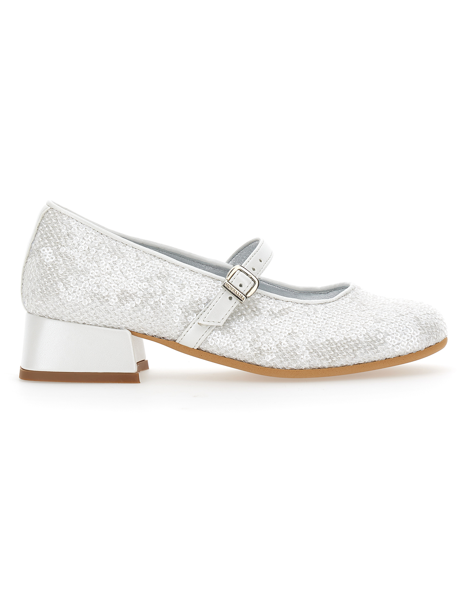 Monnalisa Sequin Knit Ballet Flats In Cream