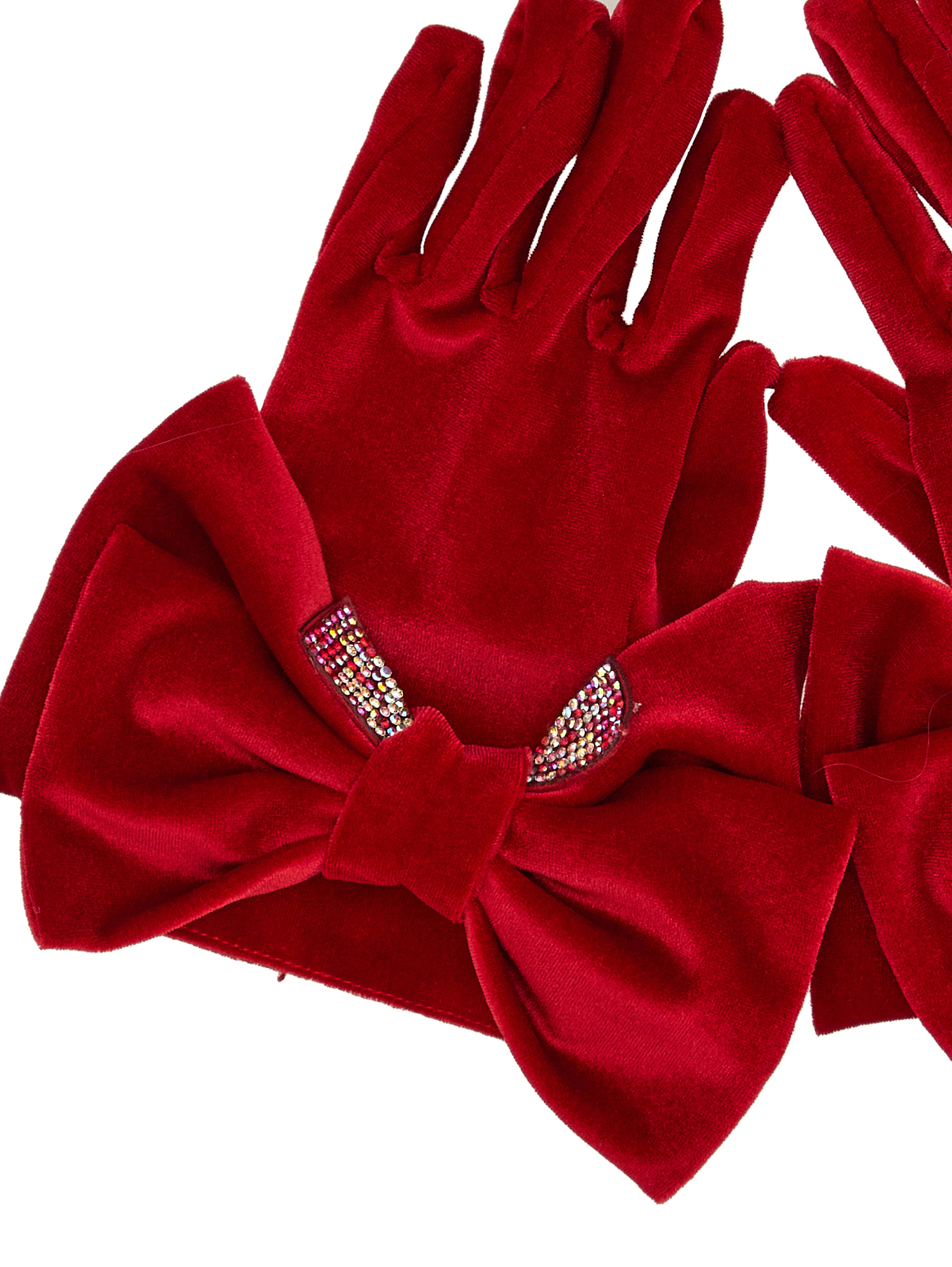 Shop Monnalisa Maxi Bow Velvet Gloves In Ruby Red