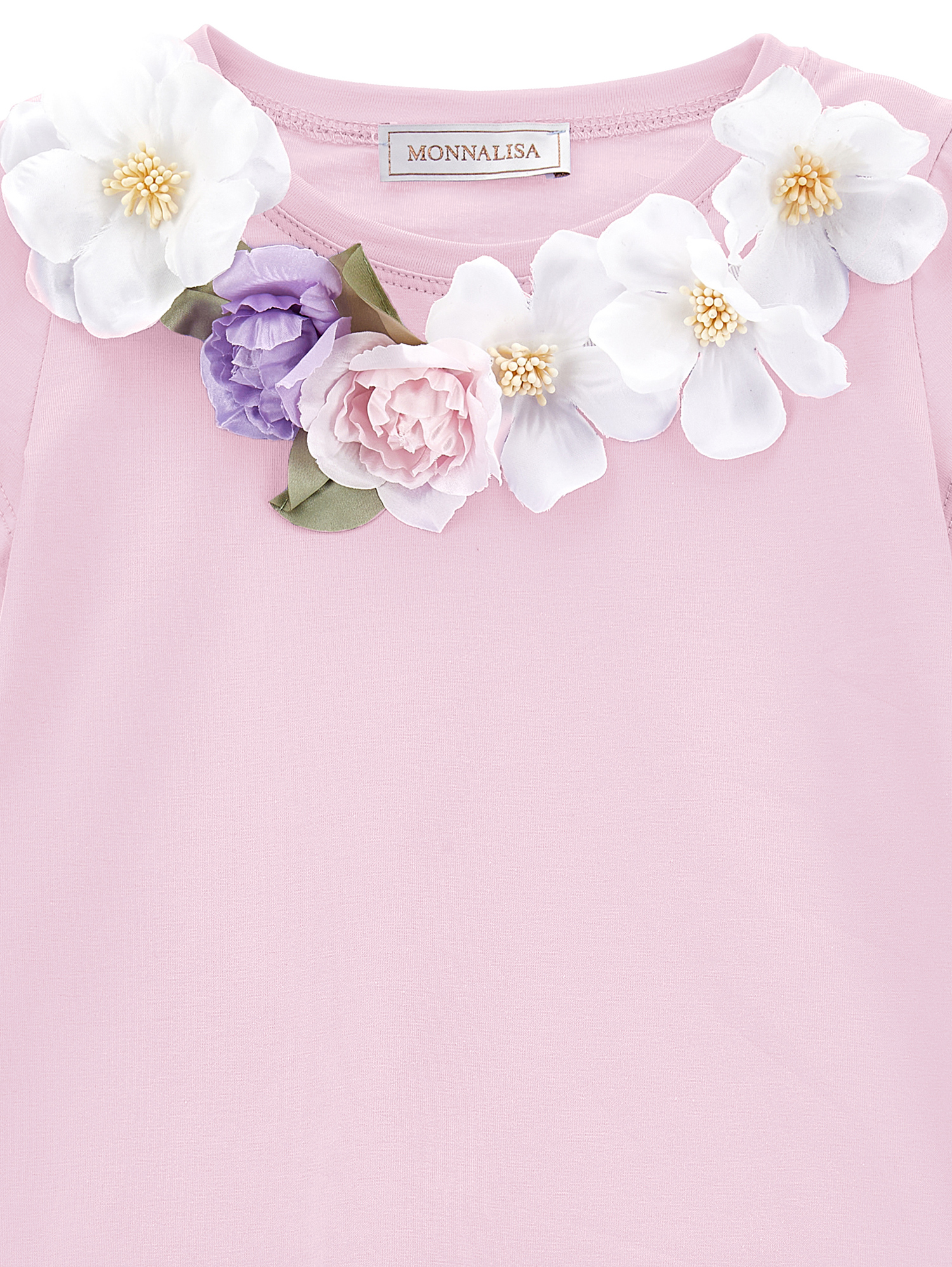 Shop Monnalisa Jersey T-shirt With Flowers In Rosa Fairy Tale