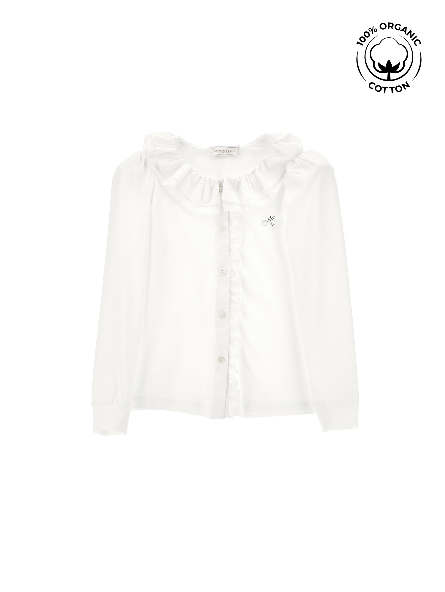 Monnalisa Organic Cotton Shirt With Elegant Collar In Cream