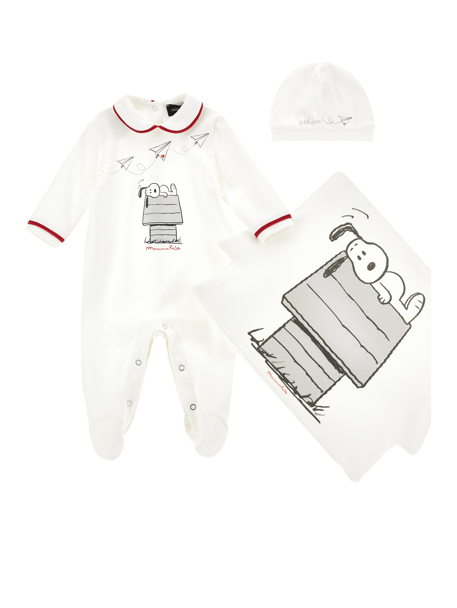 Monnalisa Babies'   Snoopy Three-piece Set In Cream